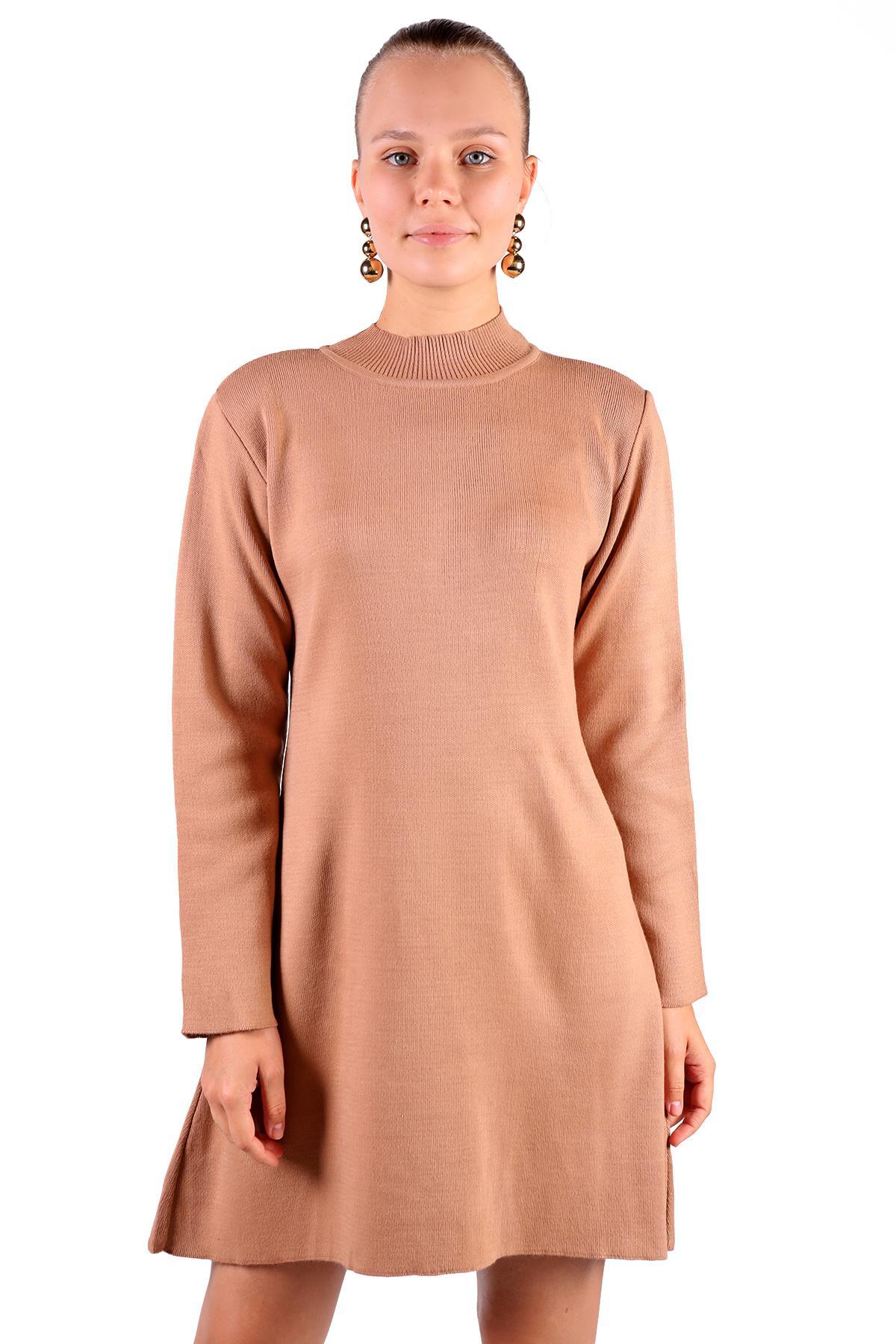 Camel Yarım Boğaz Kısa Triko Elbise 24151 - 2