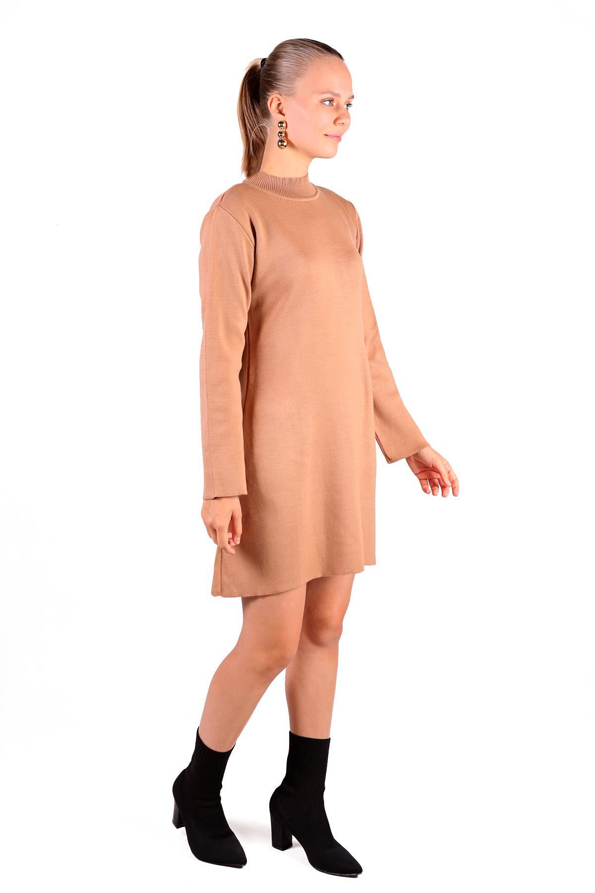 Camel Yarım Boğaz Kısa Triko Elbise 24151 - 8