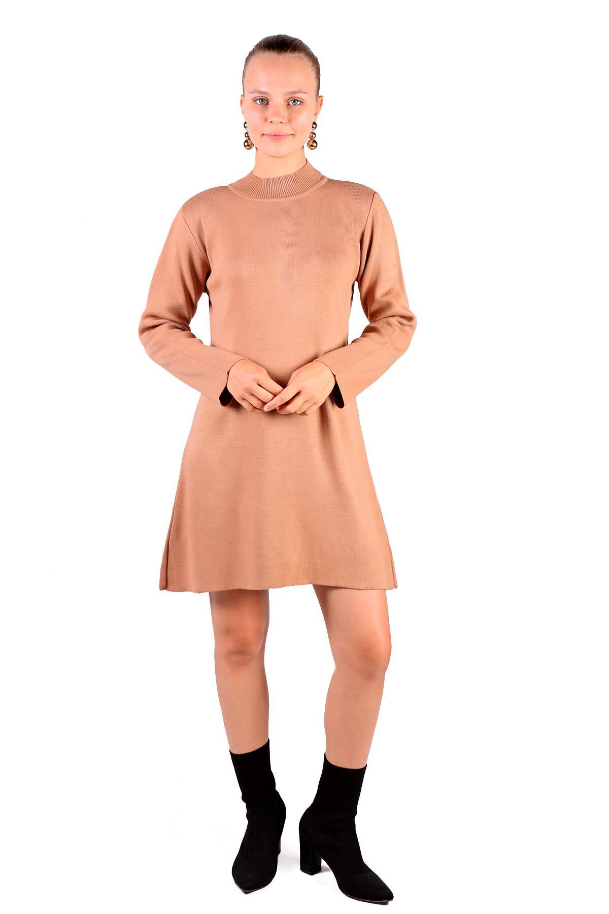 Camel Yarım Boğaz Kısa Triko Elbise 24151 - 3