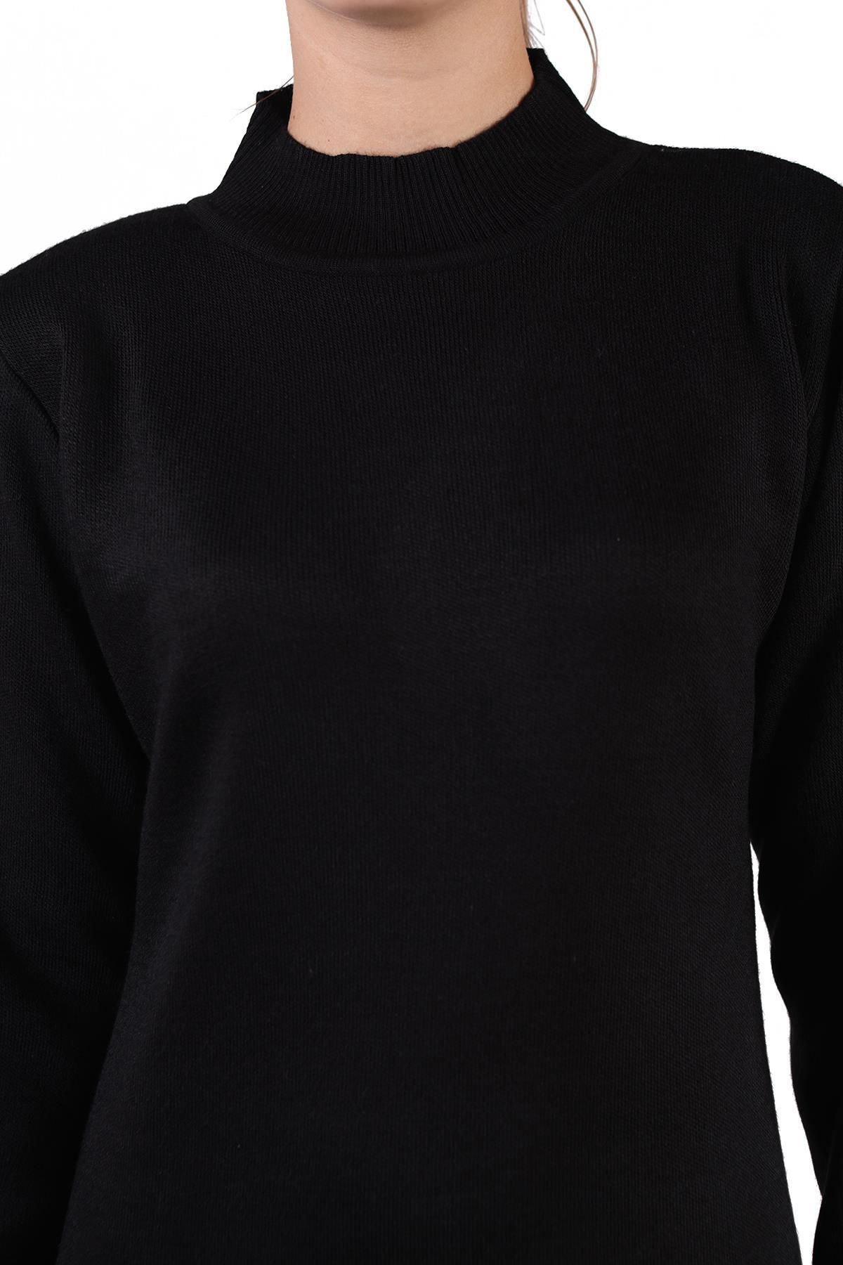 24151 Yarım Boğaz Kısa Triko Elbise Siyah - RAYS