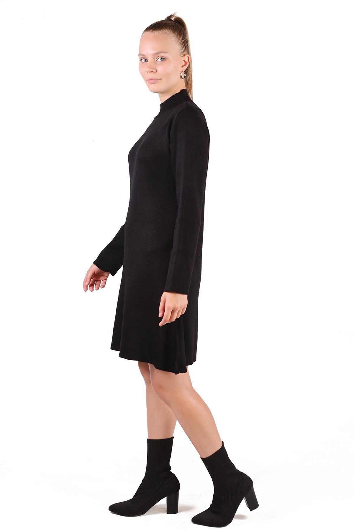 24151 Yarım Boğaz Kısa Triko Elbise Siyah - RAYS