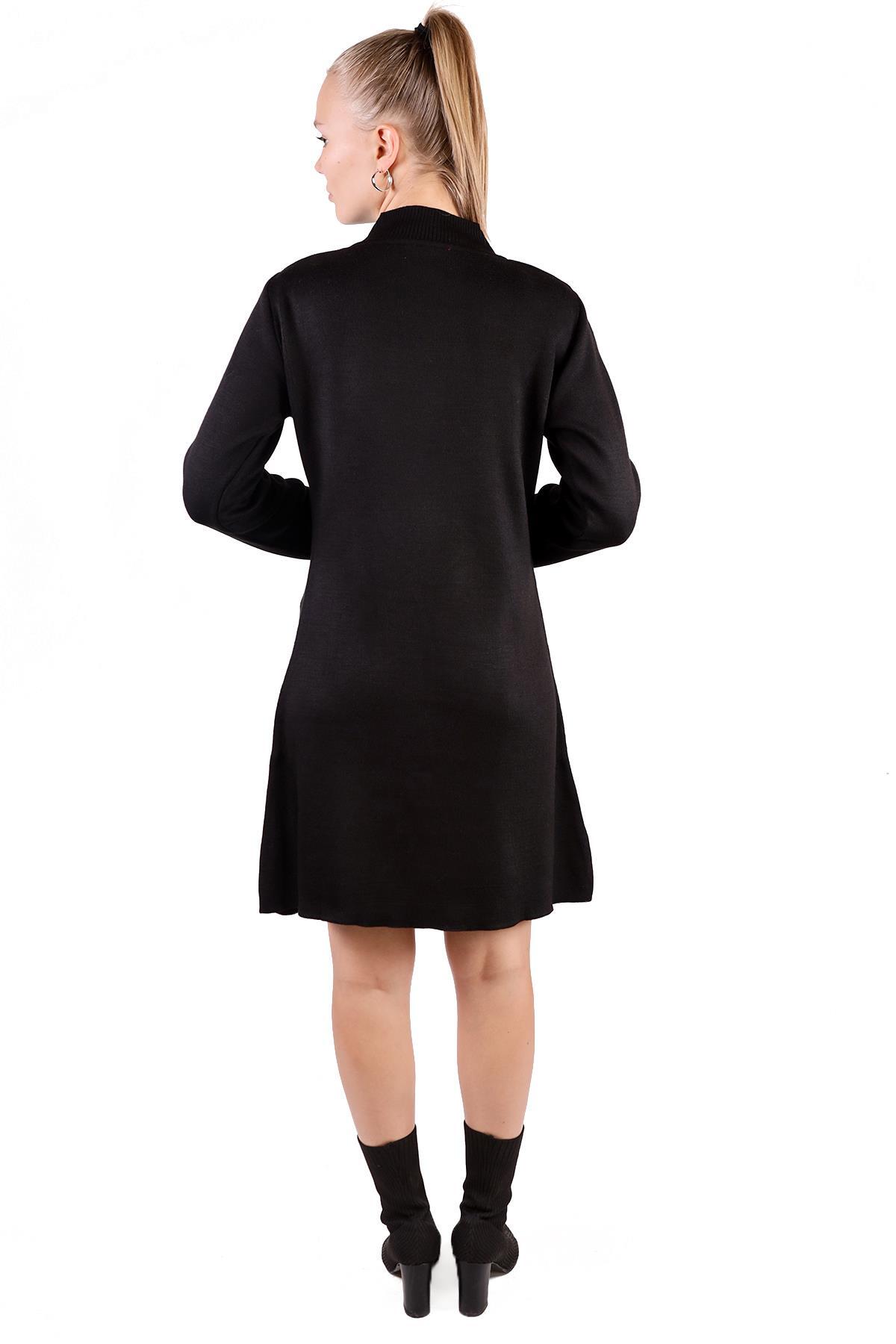Siyah Yarım Boğaz Kısa Triko Elbise 24151 - 5