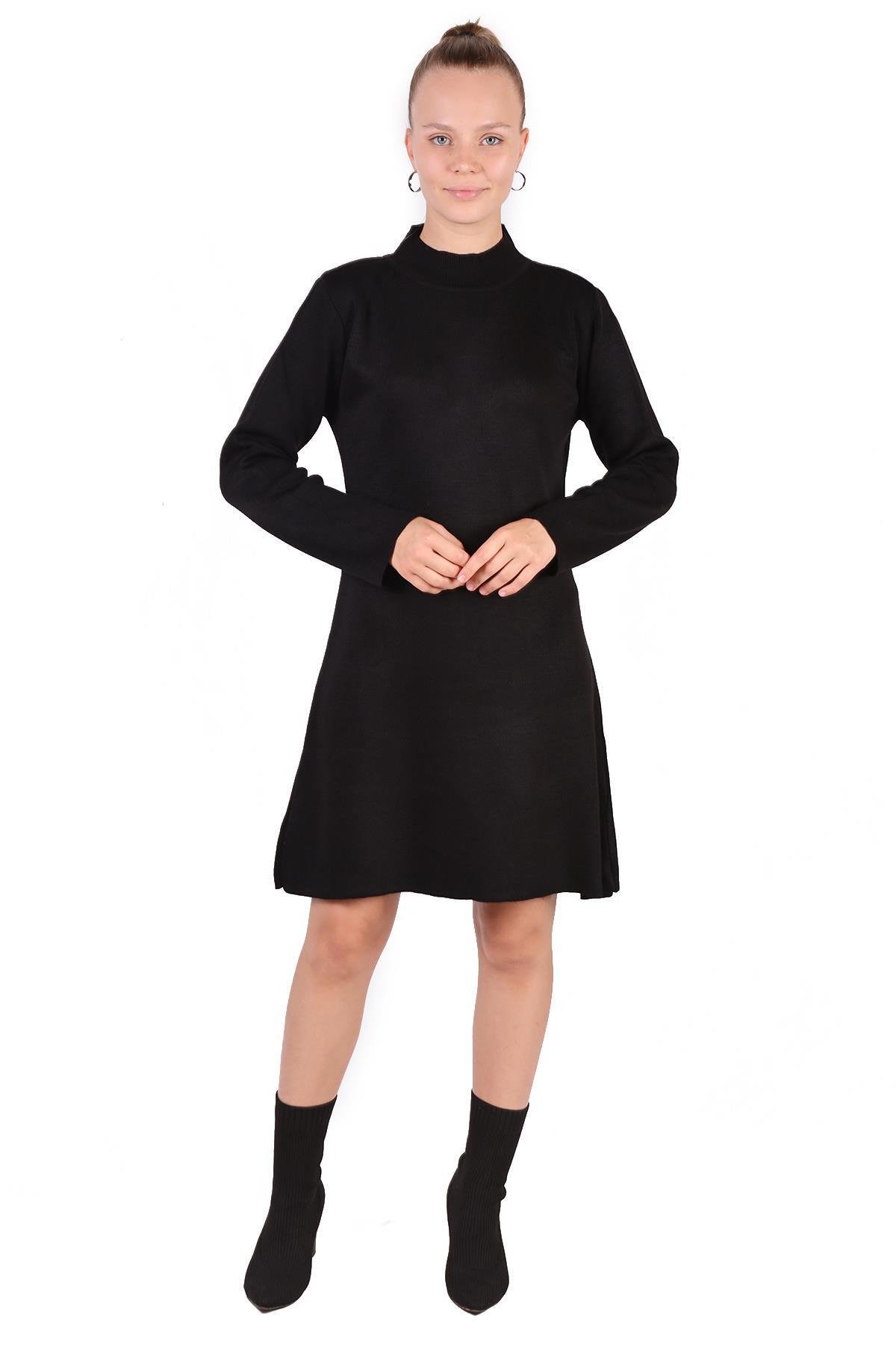 Siyah Yarım Boğaz Kısa Triko Elbise 24151 - 6