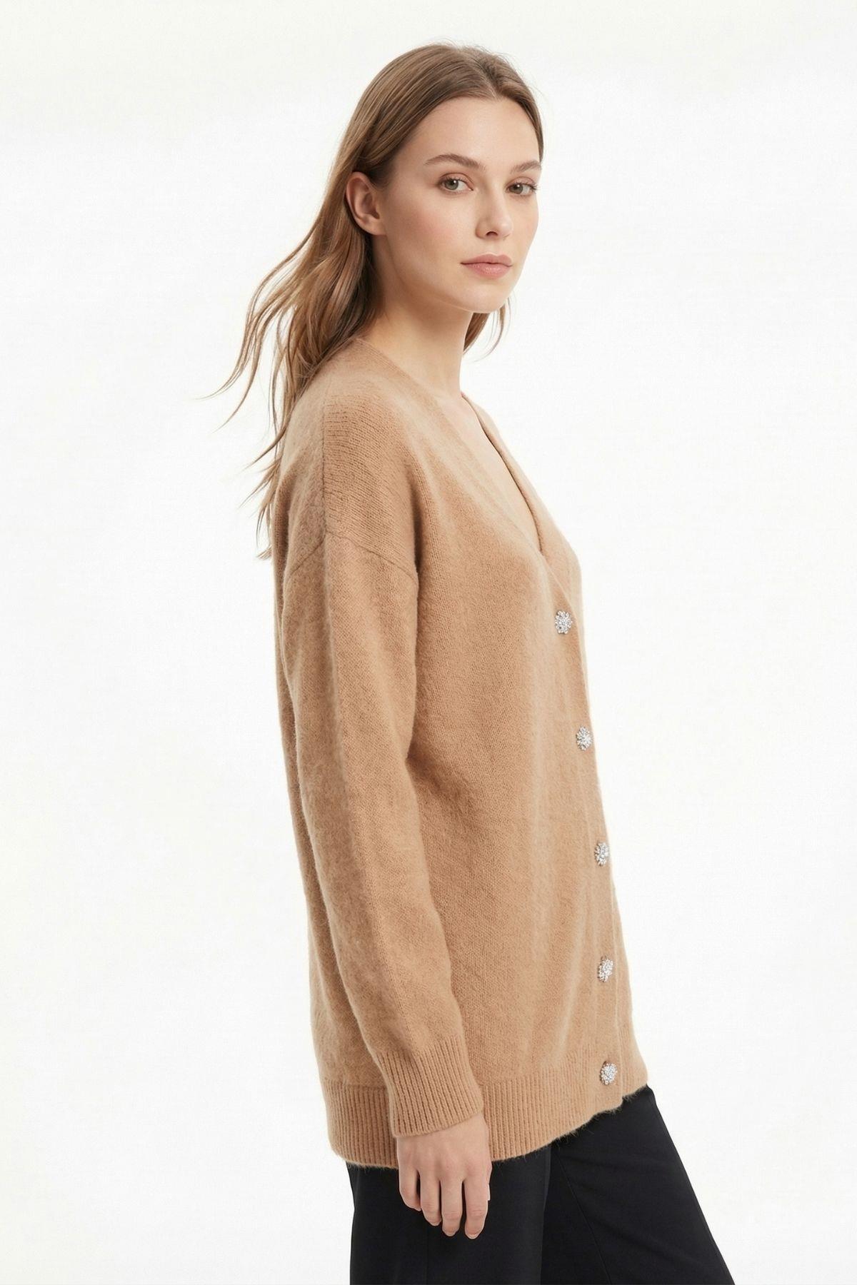 Camel Sakallı Düğme Detay Hırka 24153 - RAYS