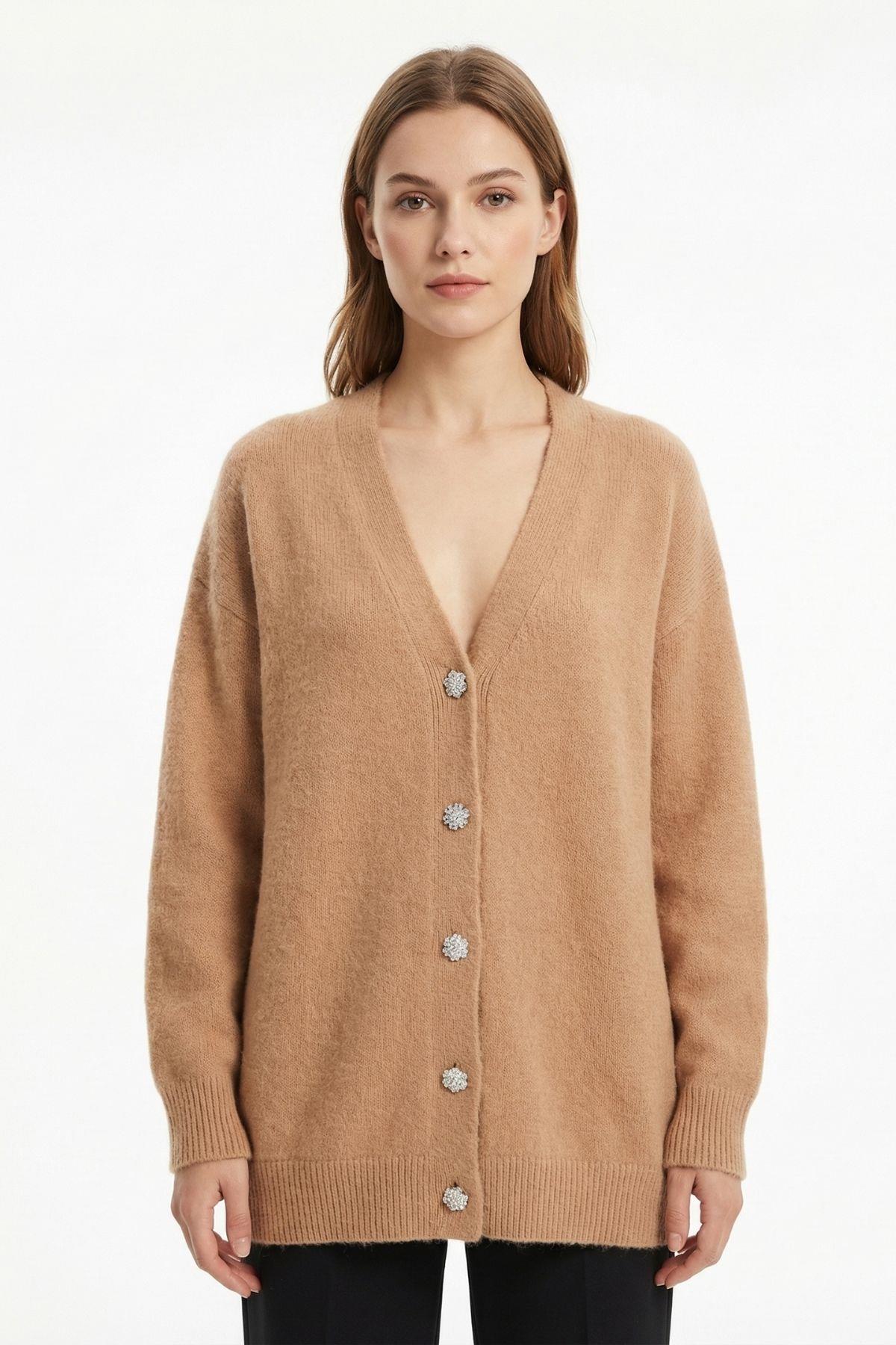 Camel Sakallı Düğme Detay Hırka 24153 - RAYS (1)