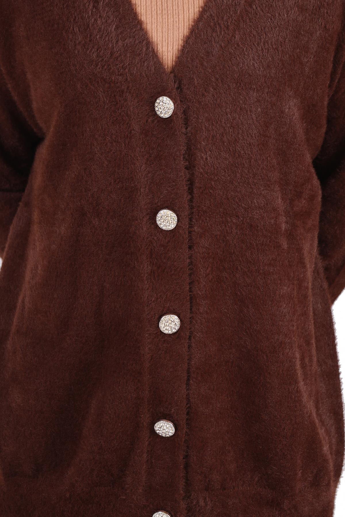 Kahve Sakallı Düğme Detay Hırka 24153 - 4