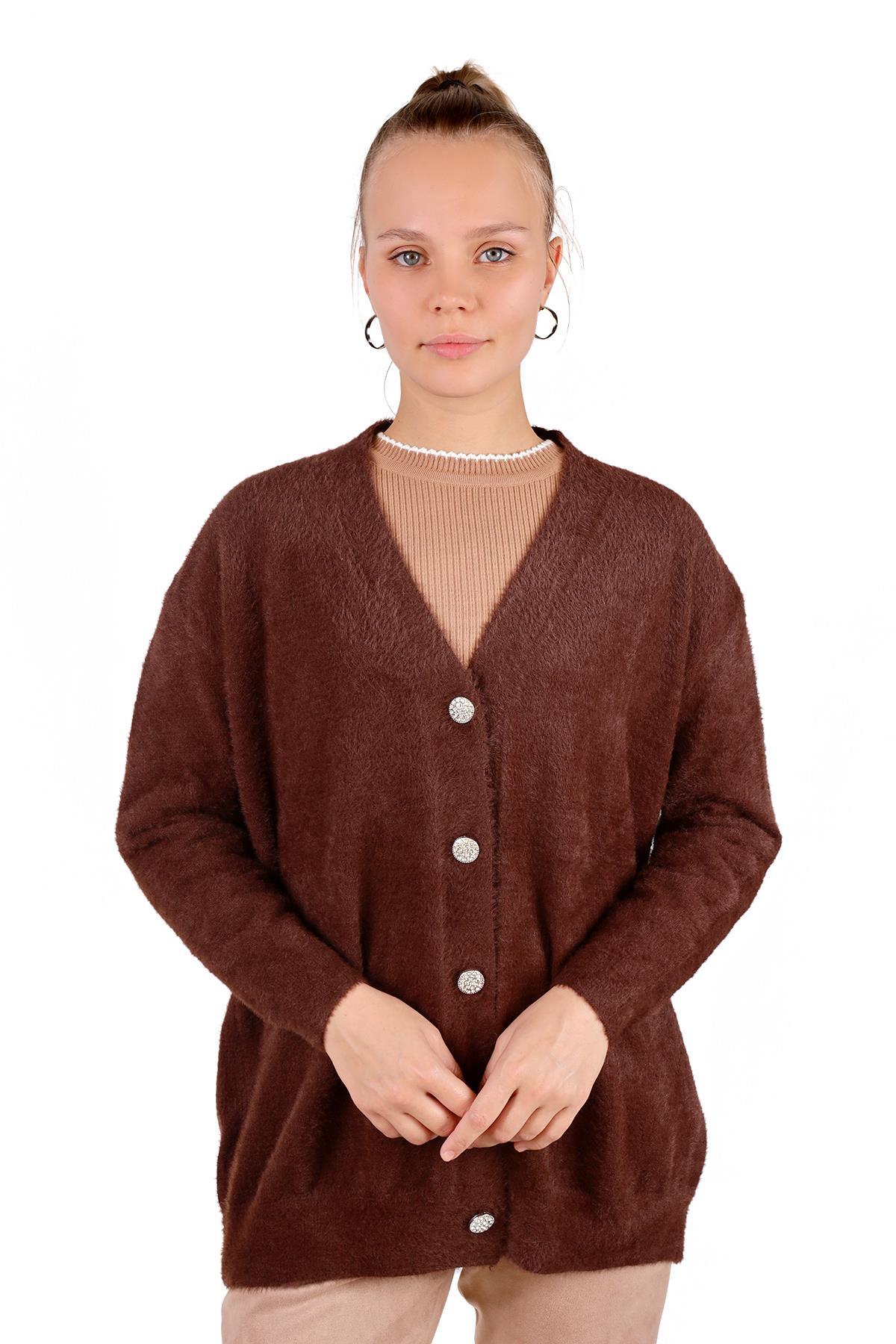 Kahve Sakallı Düğme Detay Hırka 24153 - 1