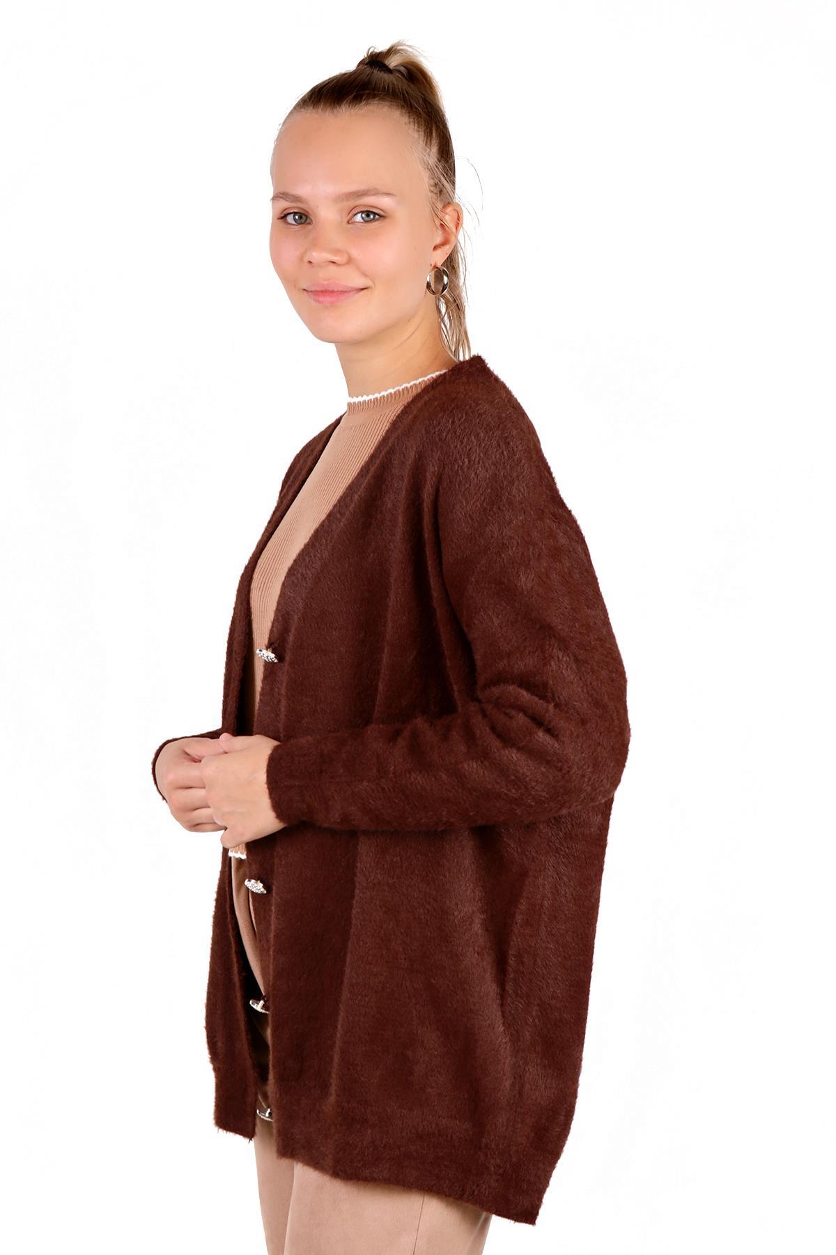 Sakallı Düğme Detay Hırka 24153 Kahve - 8