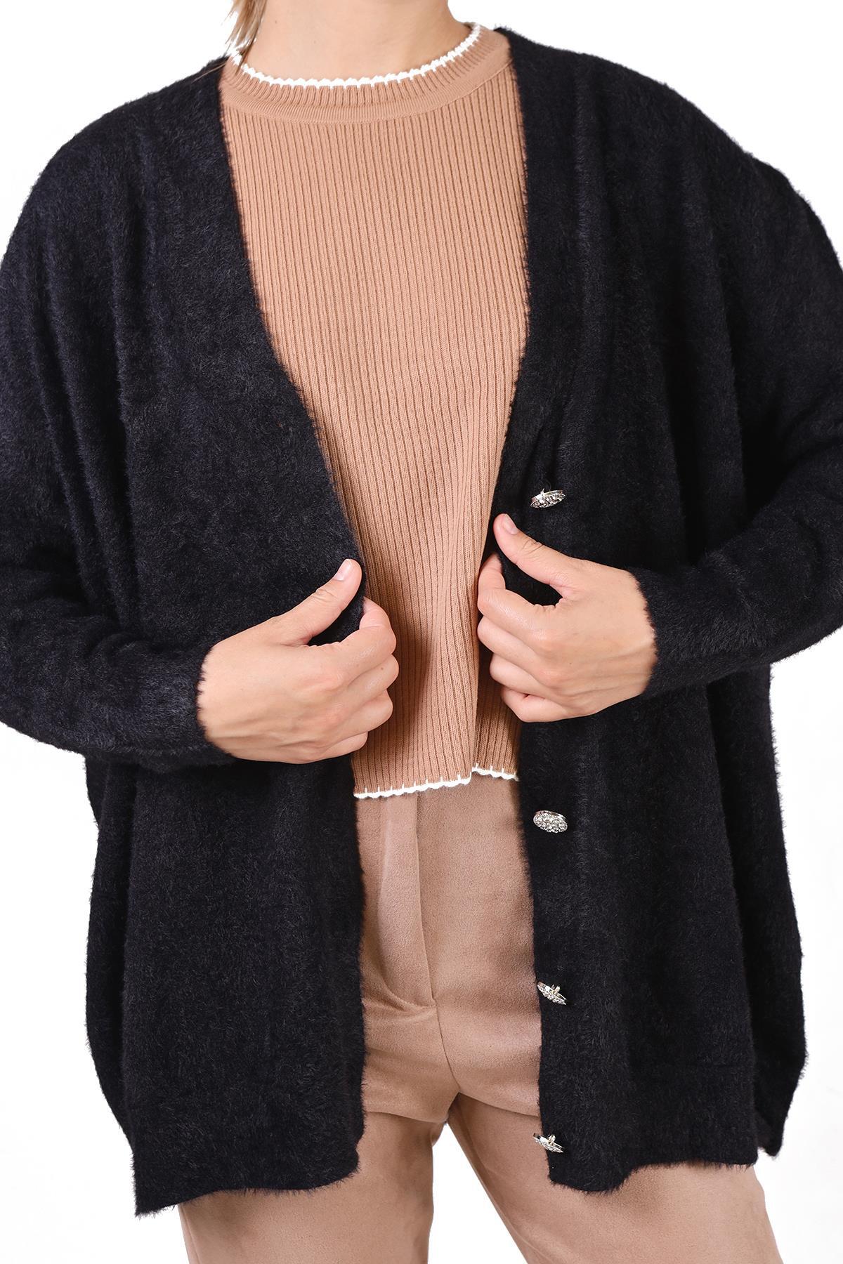 Siyah Sakallı Düğme Detay Hırka 24153 - 4