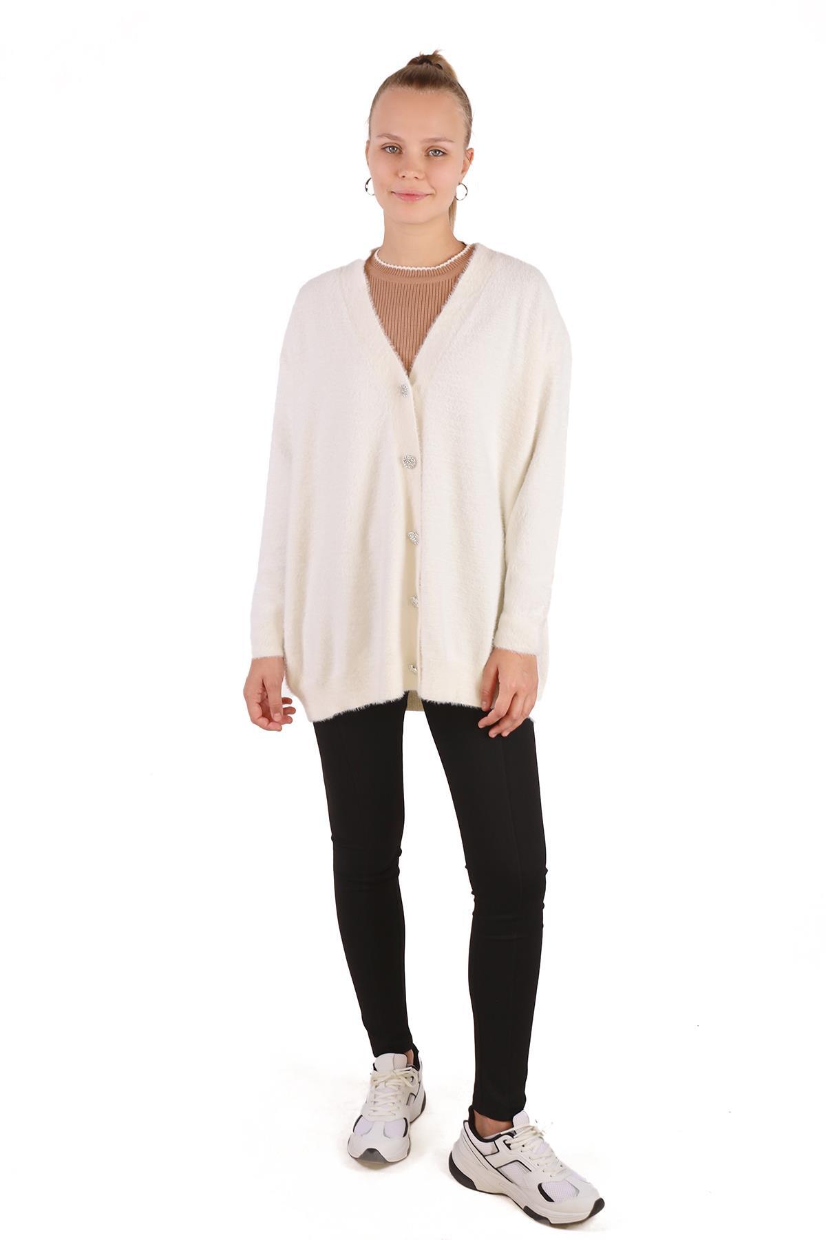 24153 Sakallı Düğme Detay Hırka Taş - RAYS