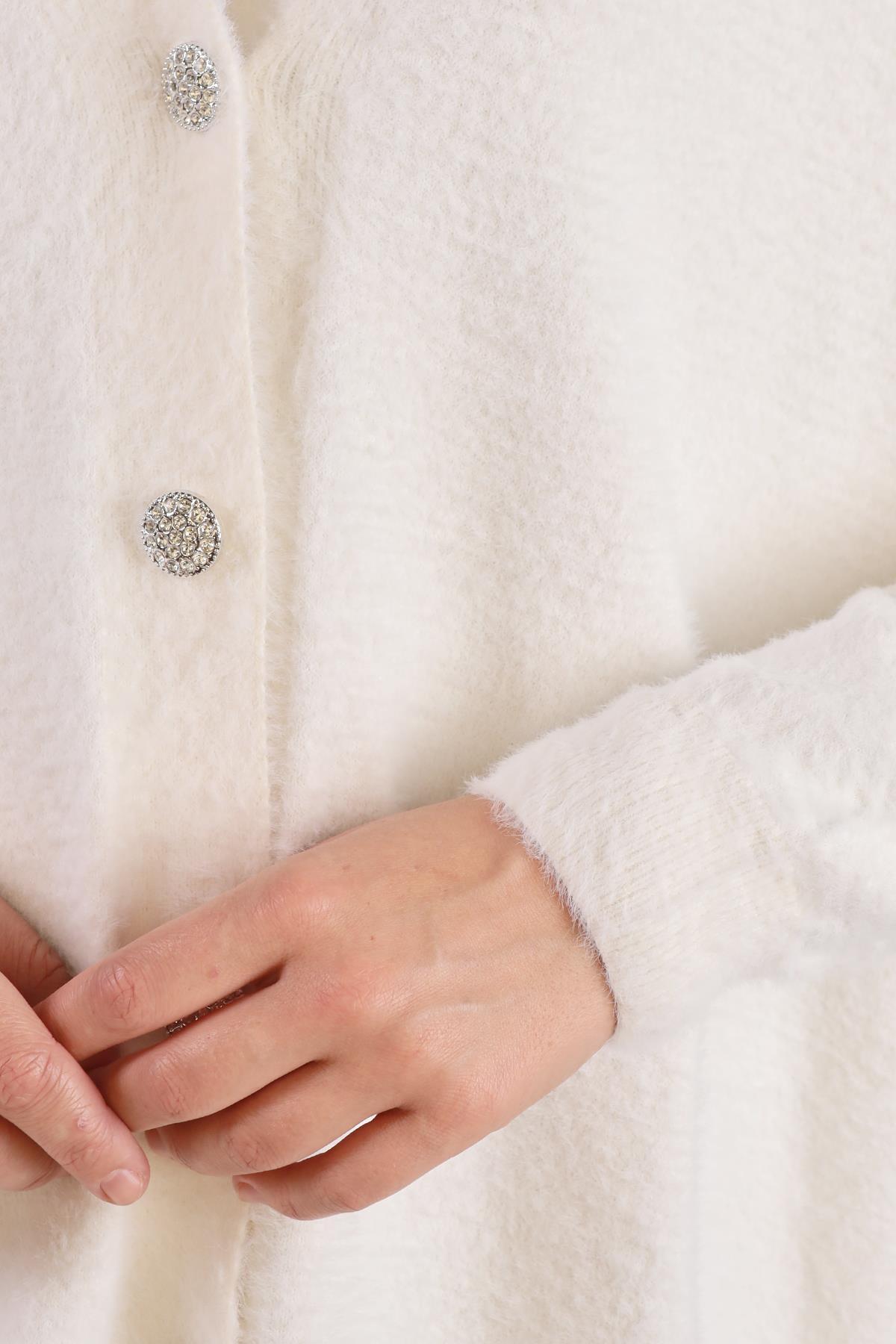 24153 Sakallı Düğme Detay Hırka Taş - RAYS