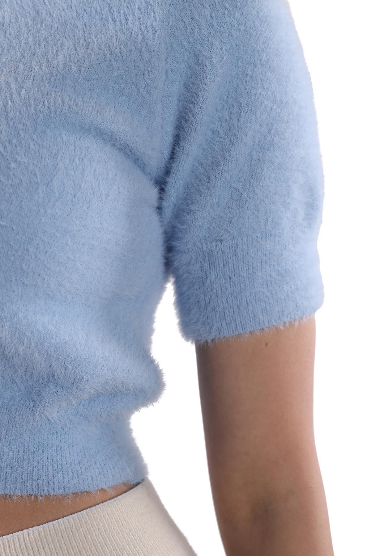 24154 Yaka Düğme Detay Kısa Kol Kazak Bebe Mavi - 8