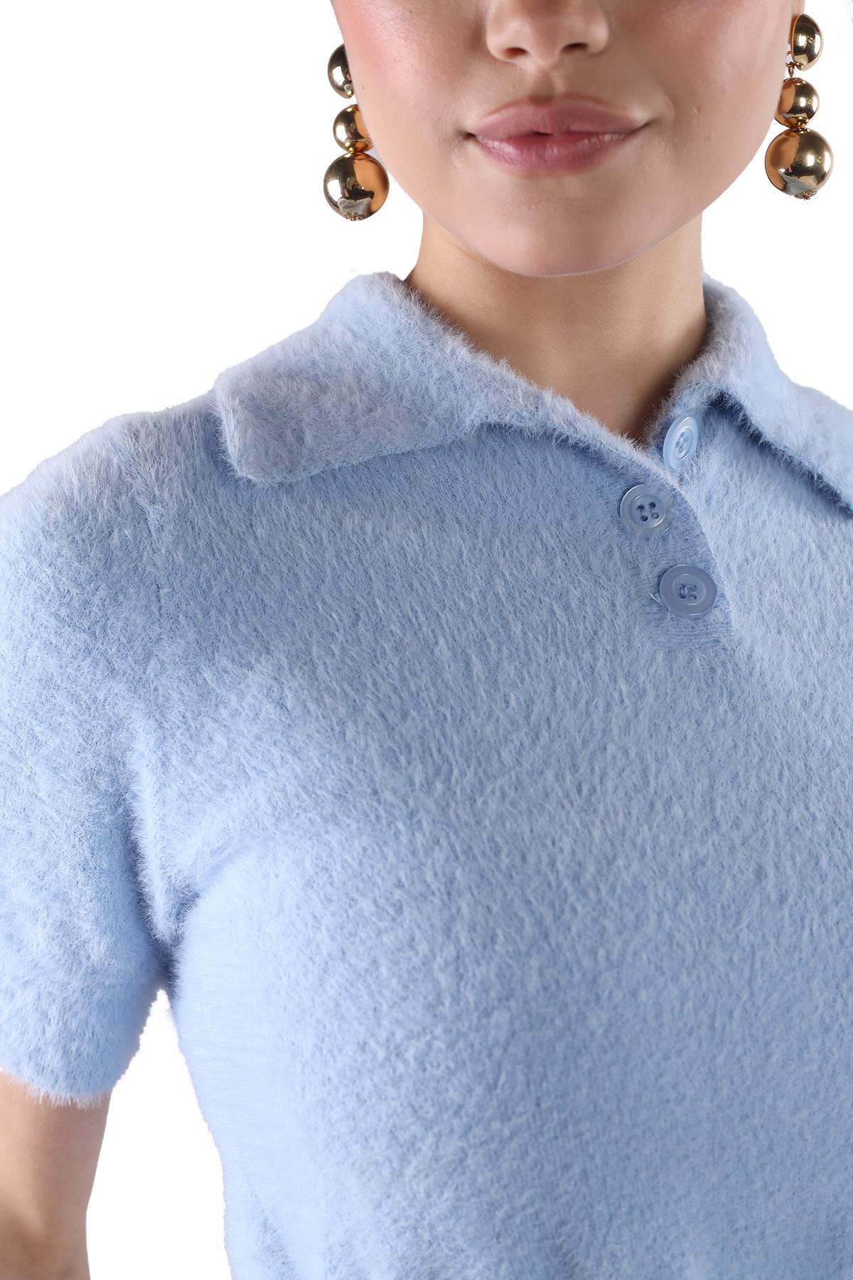 Bebe Mavi Yaka Düğme Detay Kısa Kol Kazak 24154 - 4