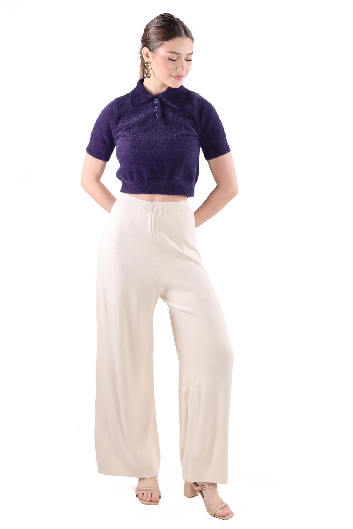 Laci Yaka Düğme Detay Kısa Kol Kazak 24154 - 2