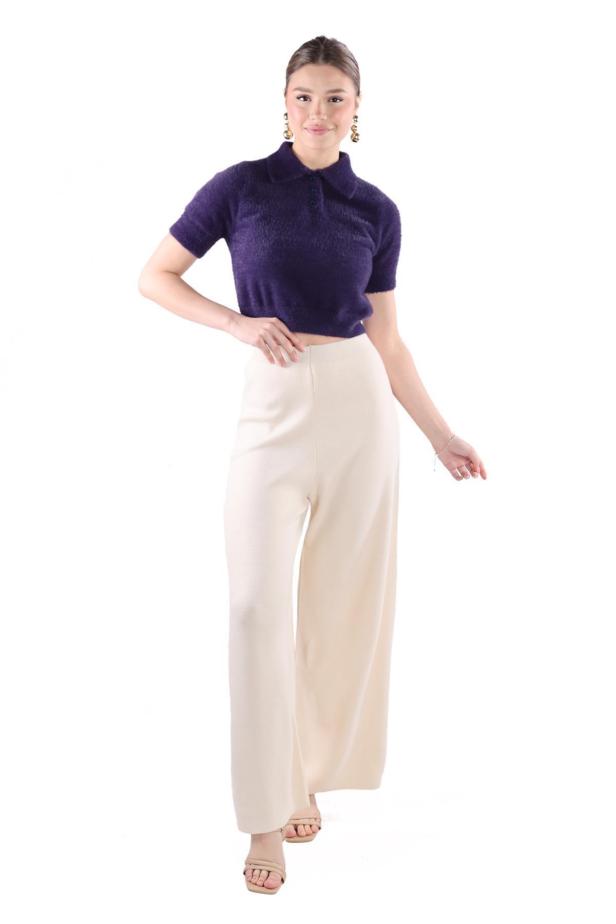 Laci Yaka Düğme Detay Kısa Kol Kazak 24154 - 7