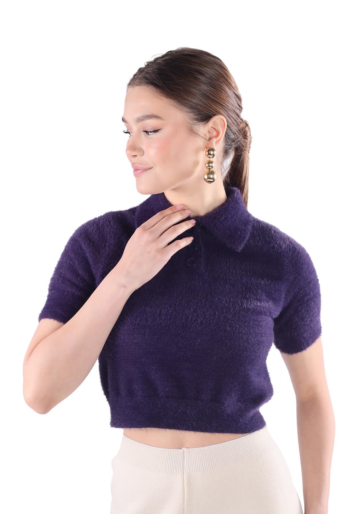 Laci Yaka Düğme Detay Kısa Kol Kazak 24154 - 8