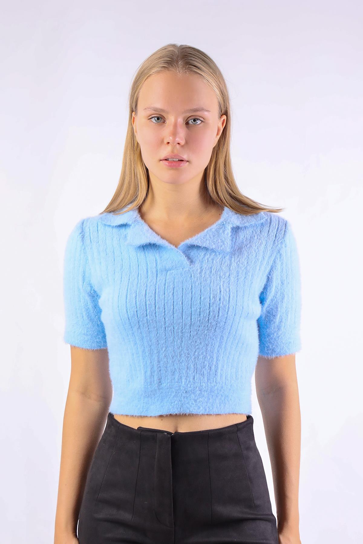 Bebe Mavi Polo Yaka Fitilli Kazak 24162 - 3