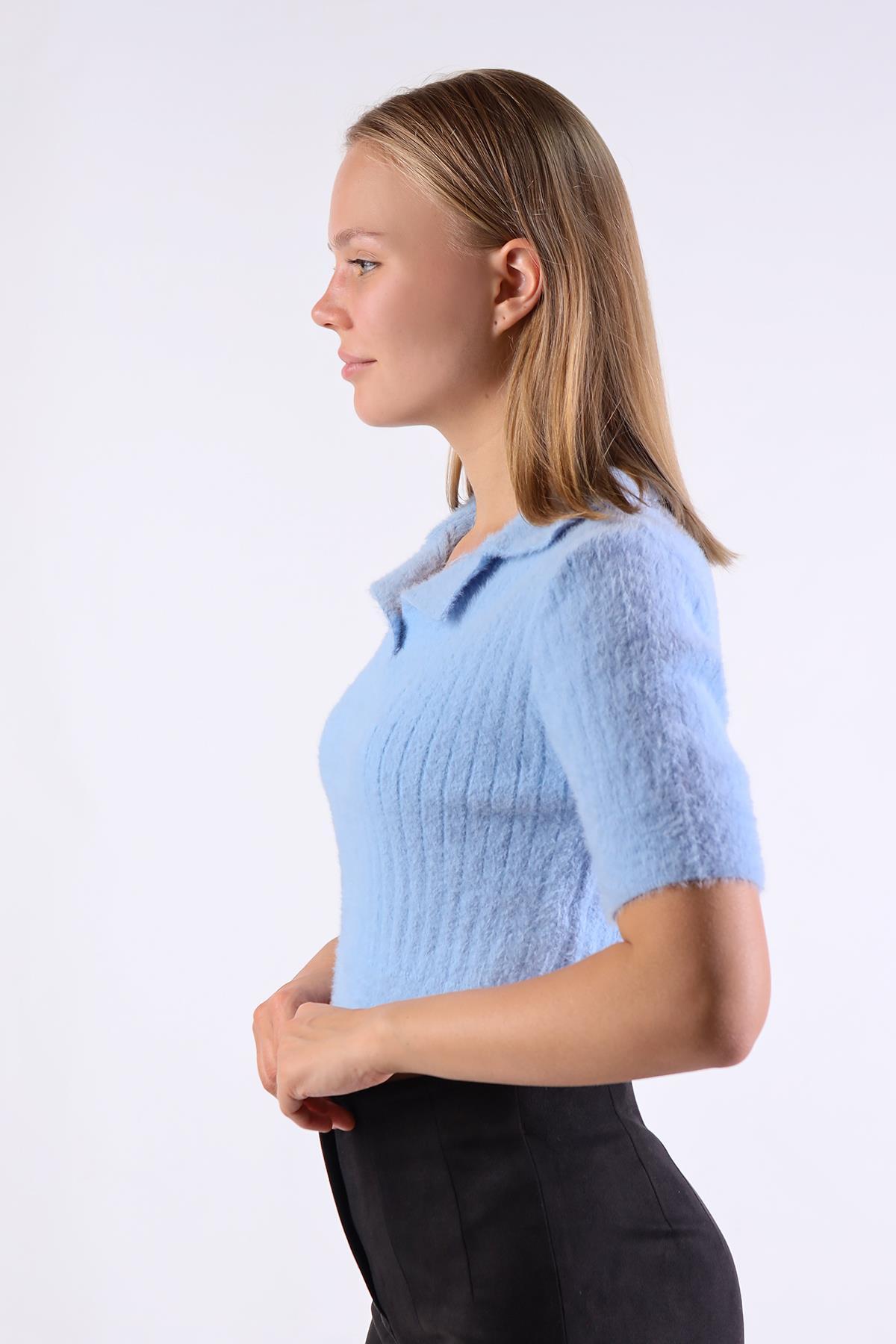 Bebe Mavi Polo Yaka Fitilli Kazak 24162 - 4