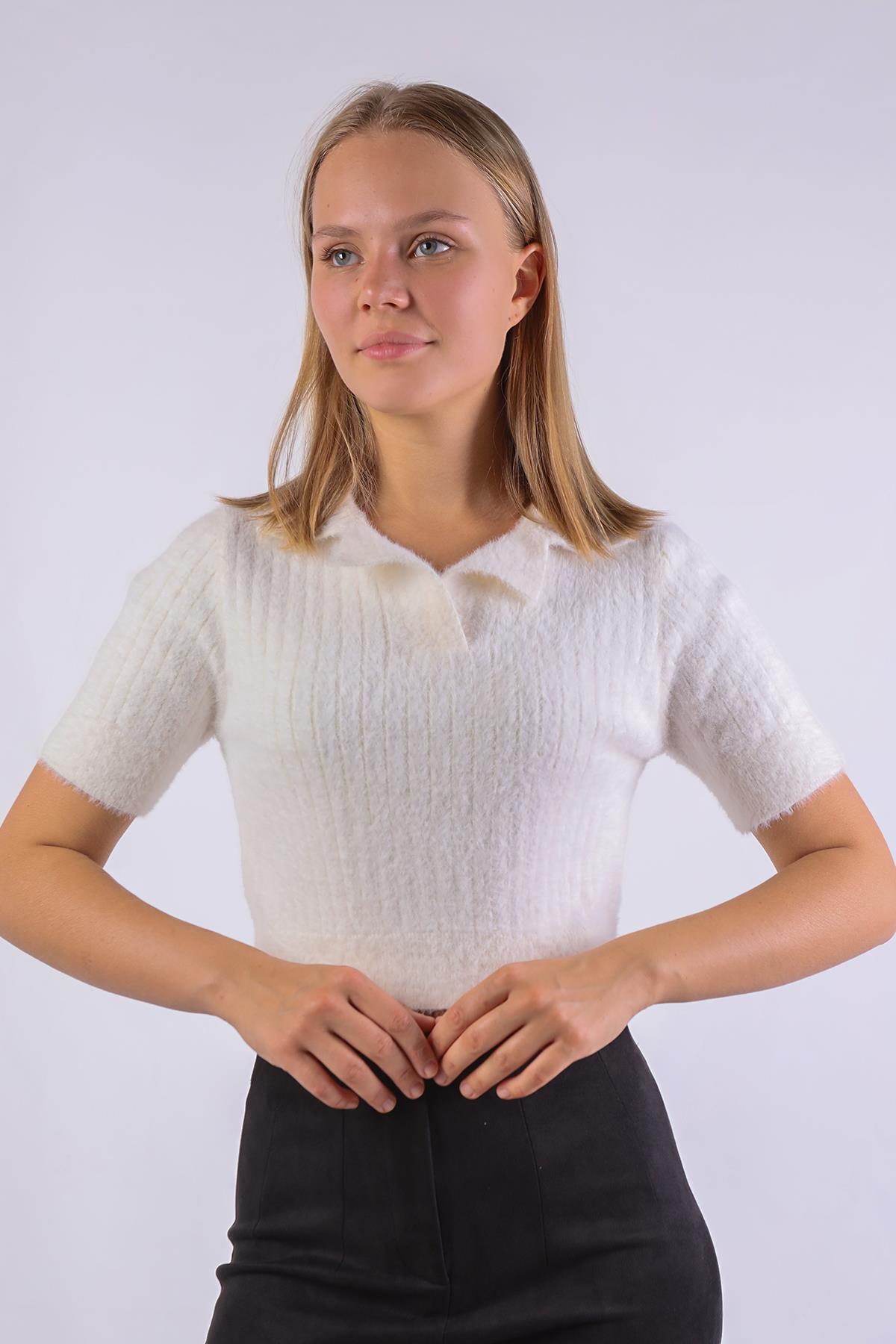 Ekru Polo Yaka Fitilli Kazak 24162 - 2