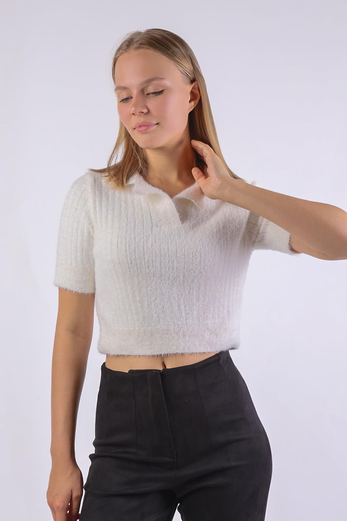 Ekru Polo Yaka Fitilli Kazak 24162 - 8