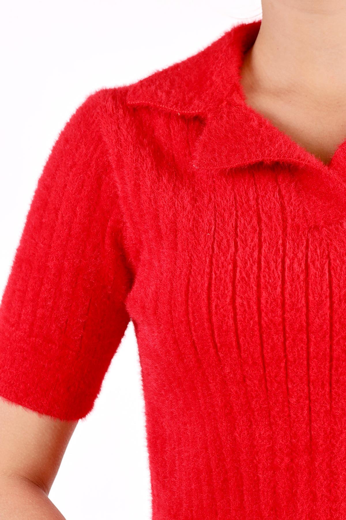 Kırmızı Polo Yaka Fitilli Kazak 24162 - 6