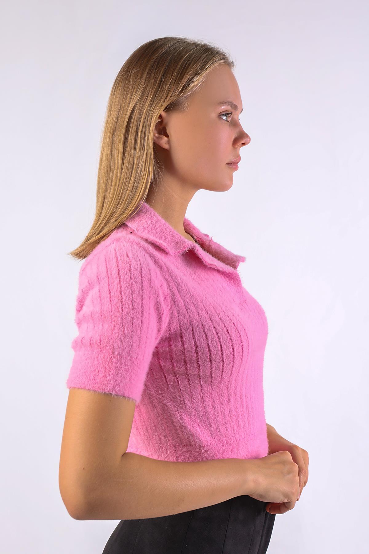 Pembe Polo Yaka Fitilli Kazak 24162 - 6