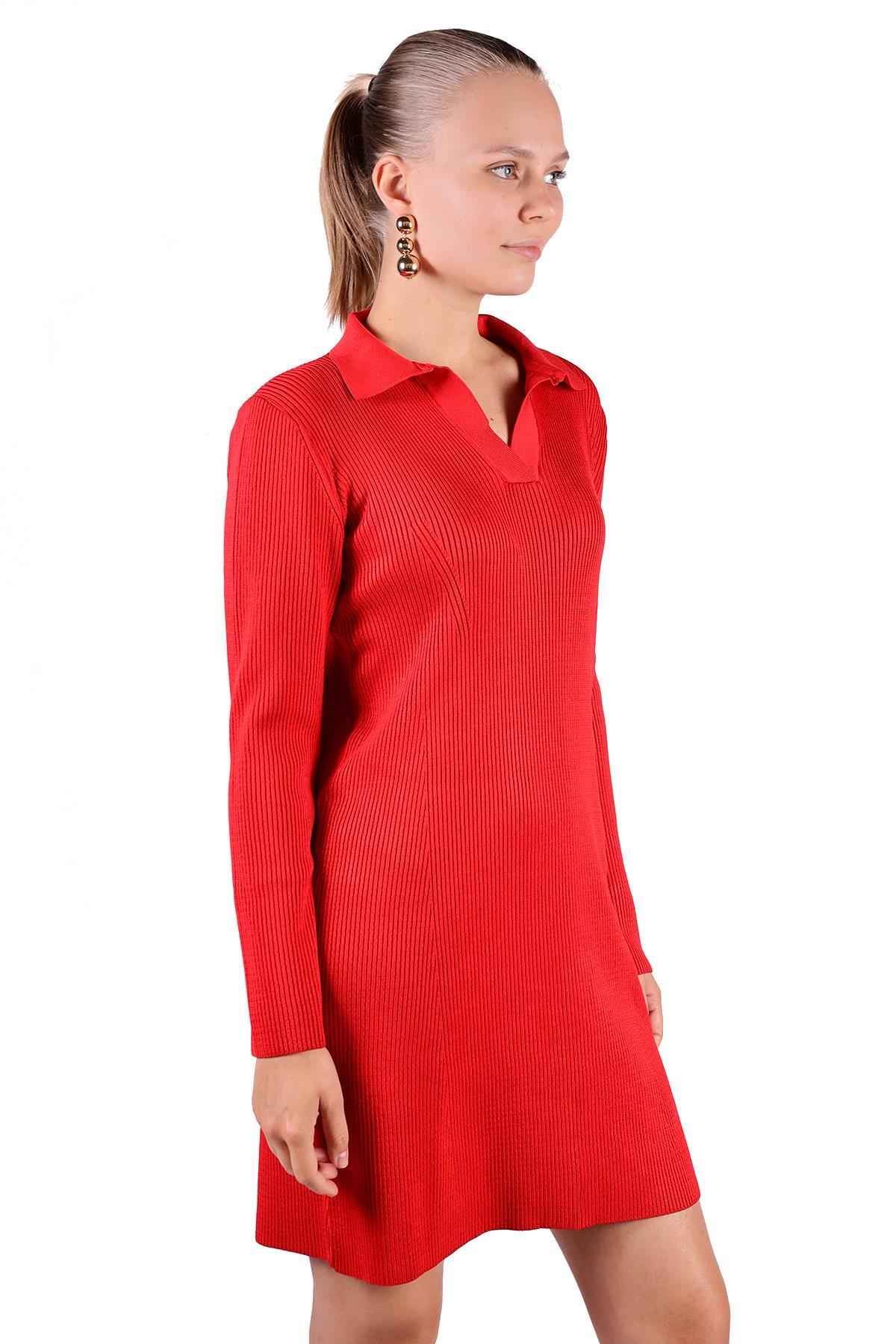 Kırmızı Polo Yaka Elbise 24164 - 3