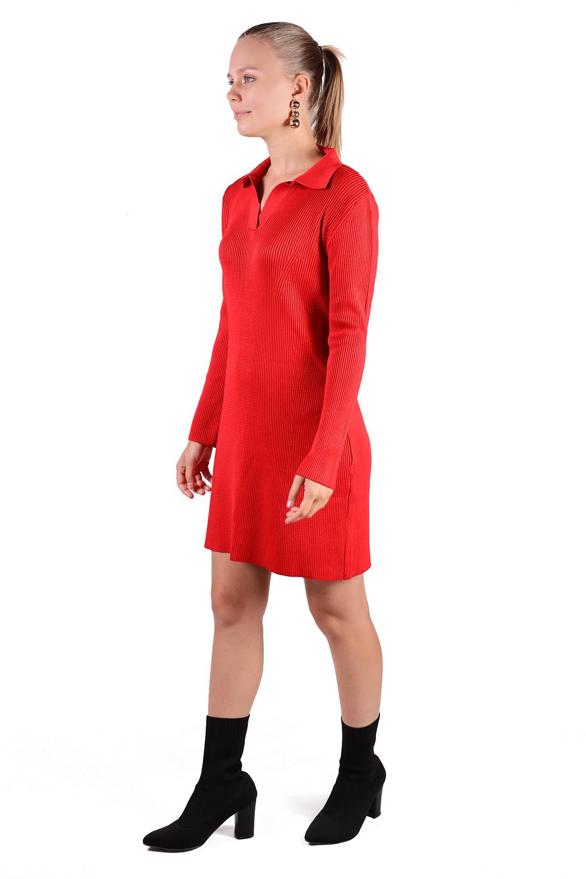 Kırmızı Polo Yaka Elbise 24164 - 7