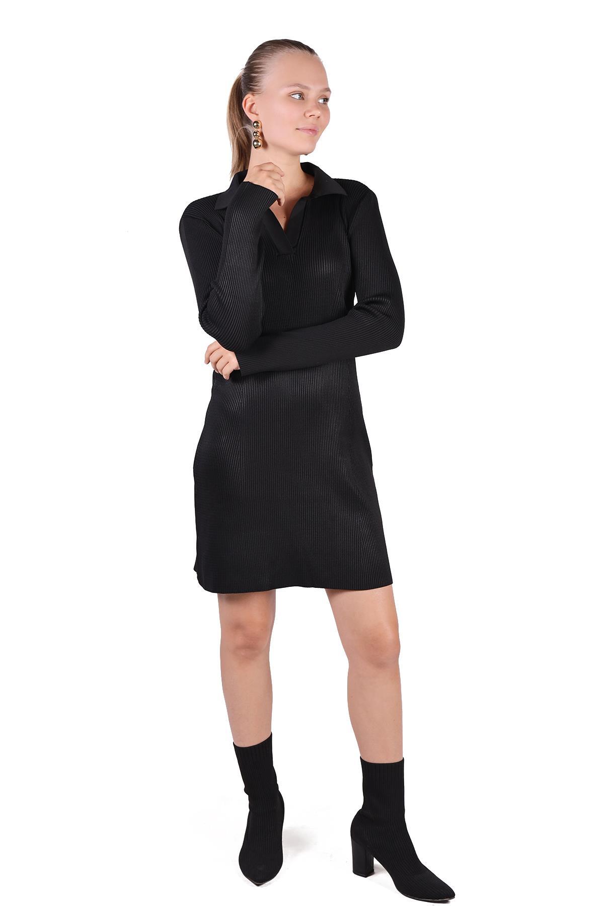 24164 Polo Yaka Elbise Siyah 