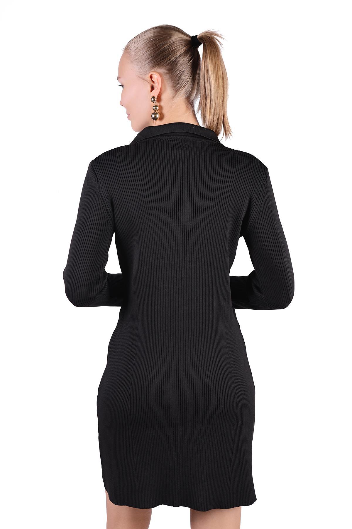 Siyah Polo Yaka Elbise 24164 - 5