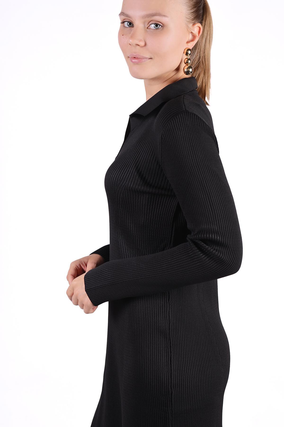 Siyah Polo Yaka Elbise 24164 - 7