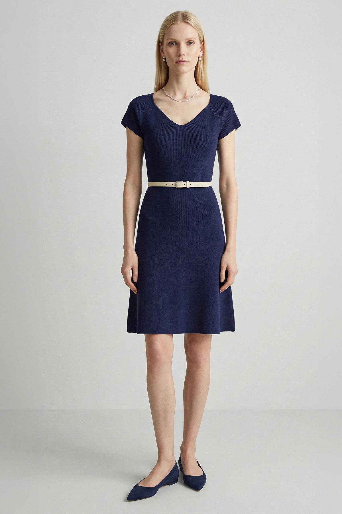 Laci U Yaka Kısa Kol Triko Elbise 24171 - 1