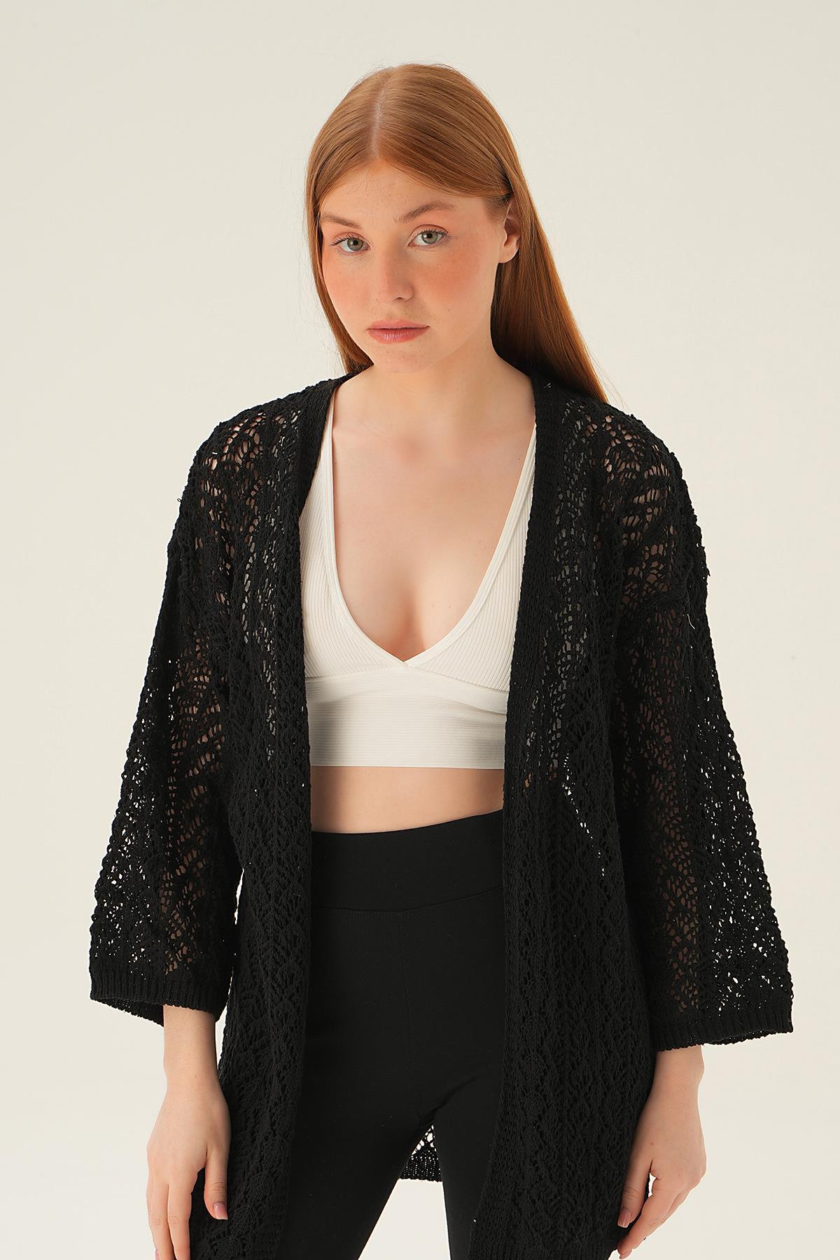 2419 Delikli Hırka Siyah - 1