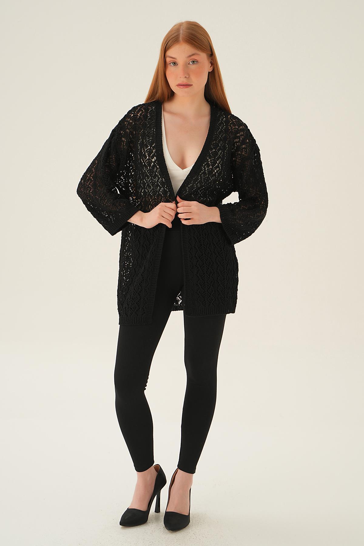 2419 Delikli Hırka Siyah - 2