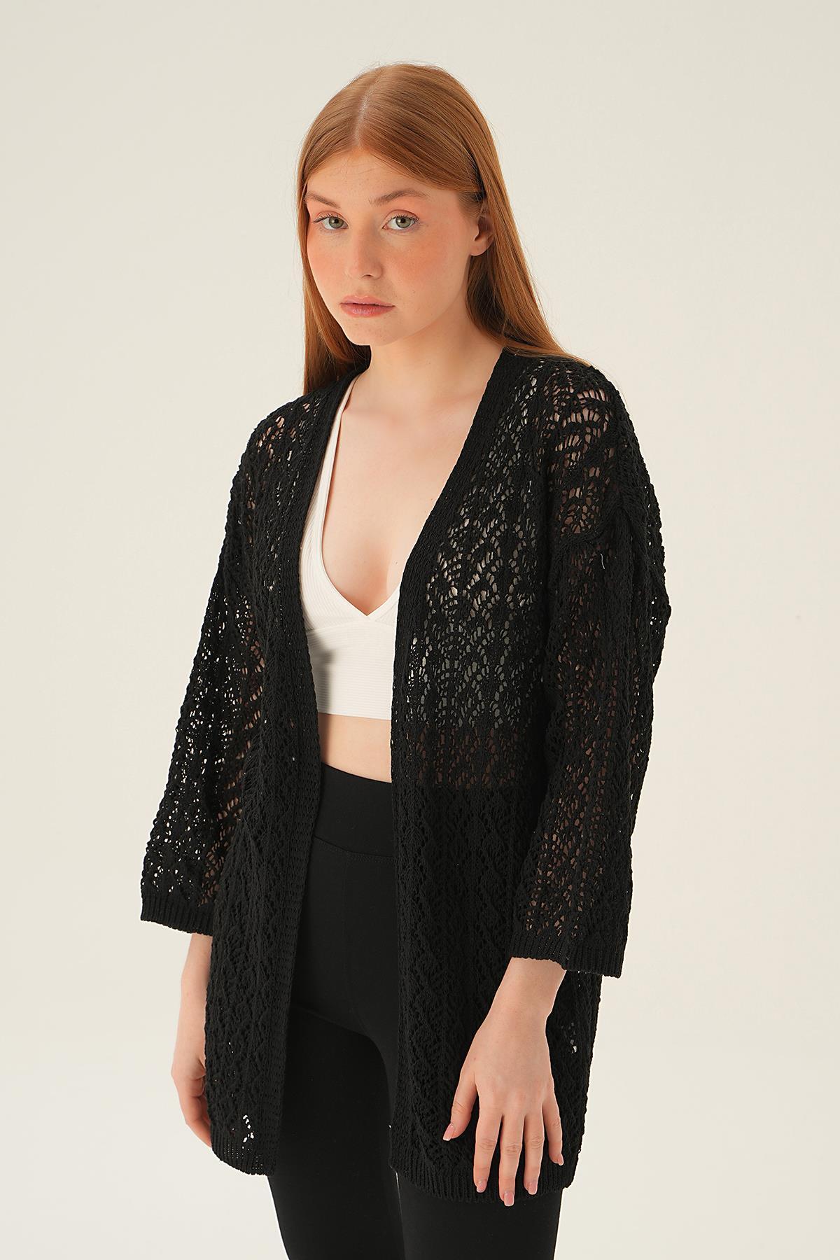 2419 Delikli Hırka Siyah - 3