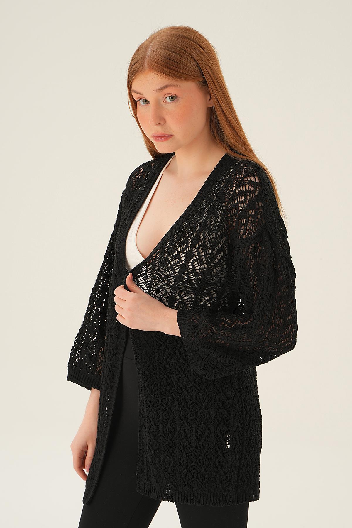 2419 Delikli Hırka Siyah - 4