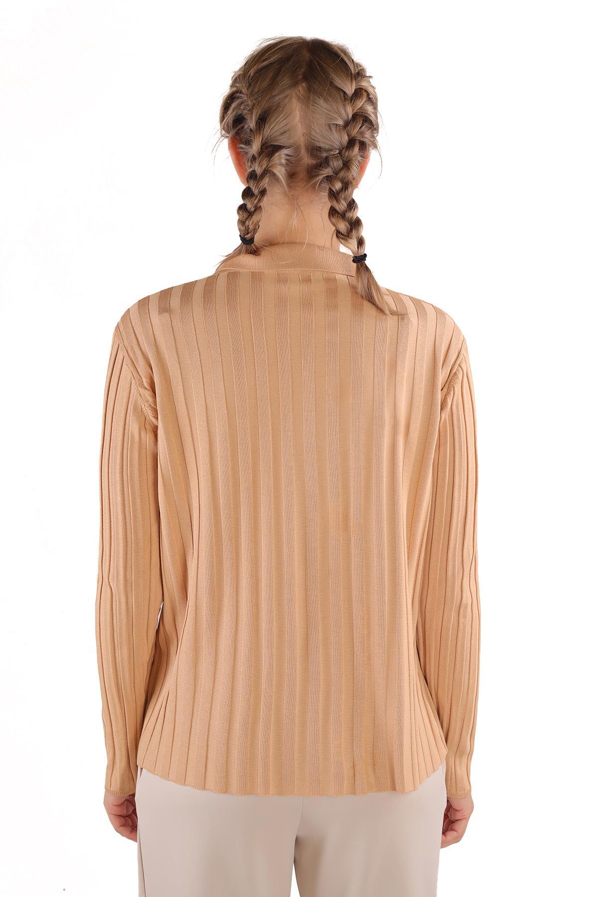24199 Fermuar Detay Fitilli Kazak Camel - 5