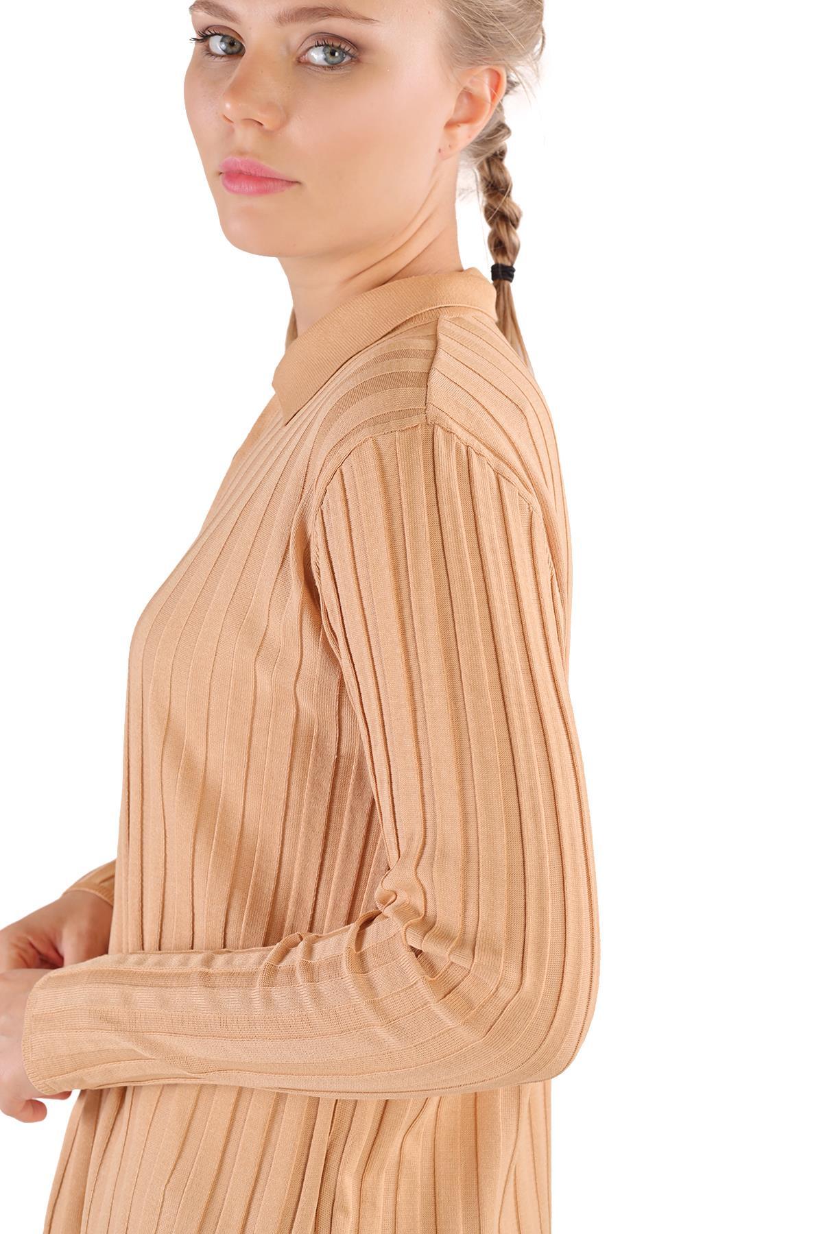 Camel Fermuar Detay Fitilli Kazak 24199 - 3