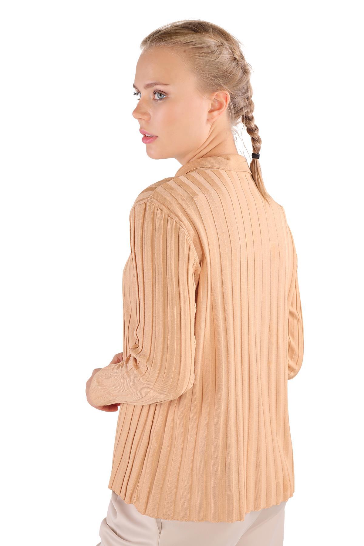 Camel Fermuar Detay Fitilli Kazak 24199 - 6