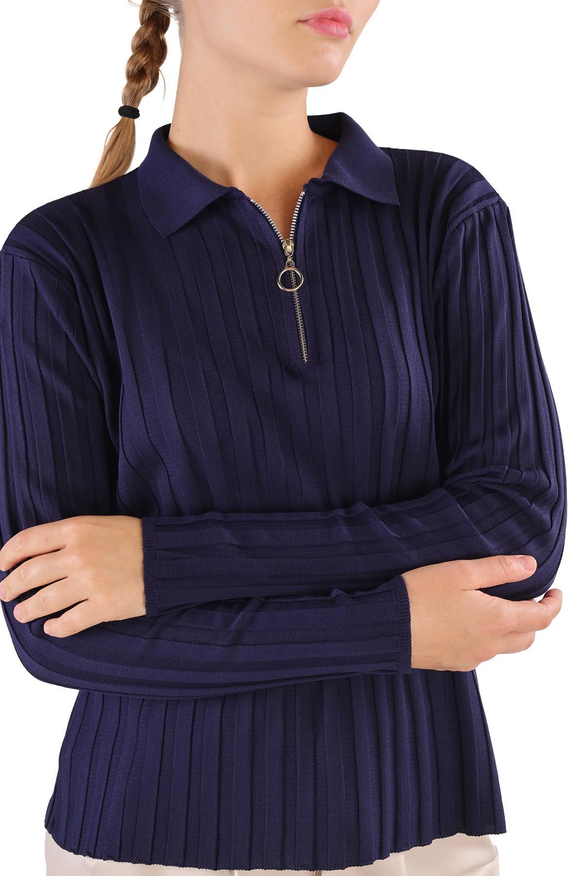 24199 Fermuar Detay Fitilli Kazak Laci - 7