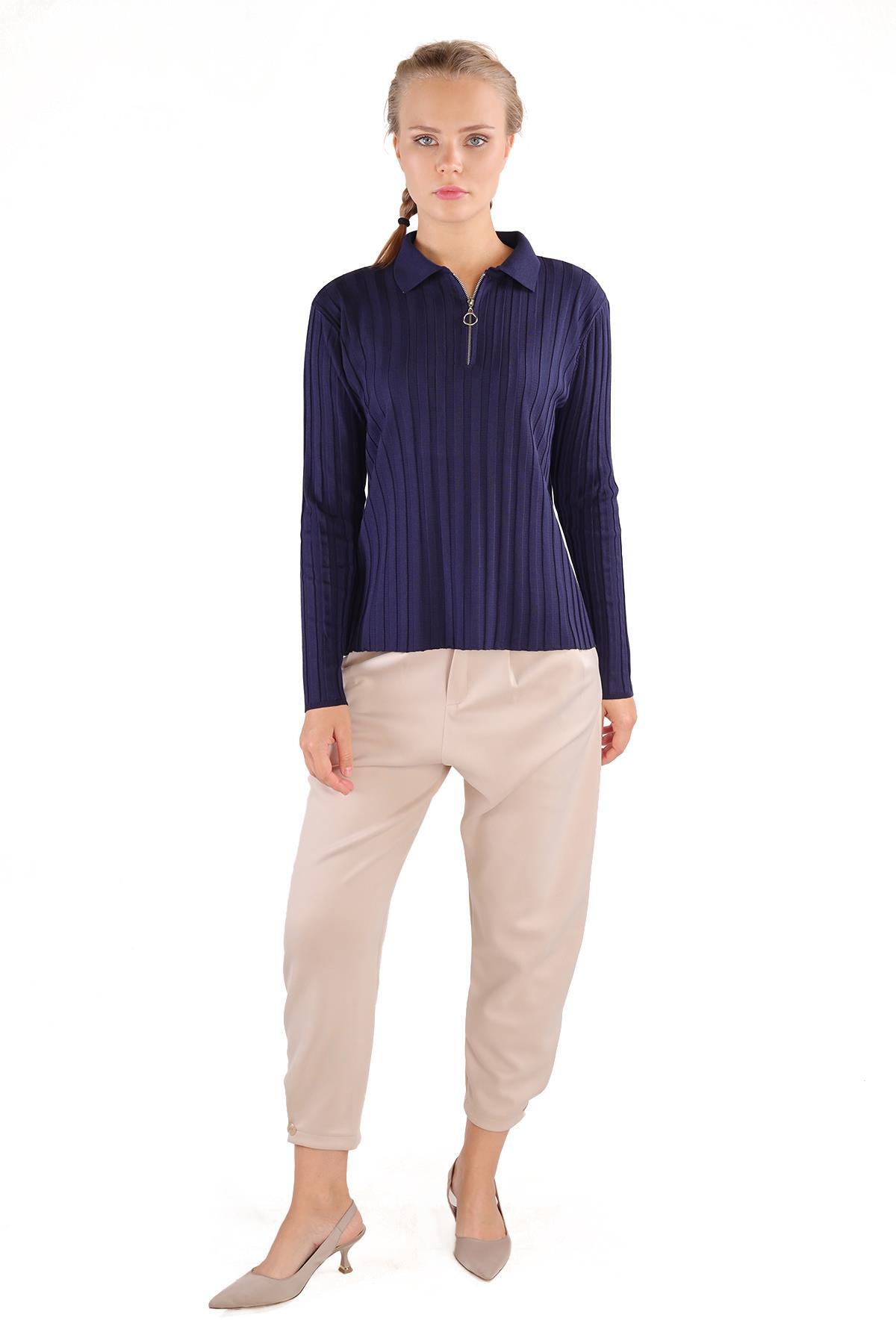 Laci Fermuar Detay Fitilli Kazak 24199 - 2