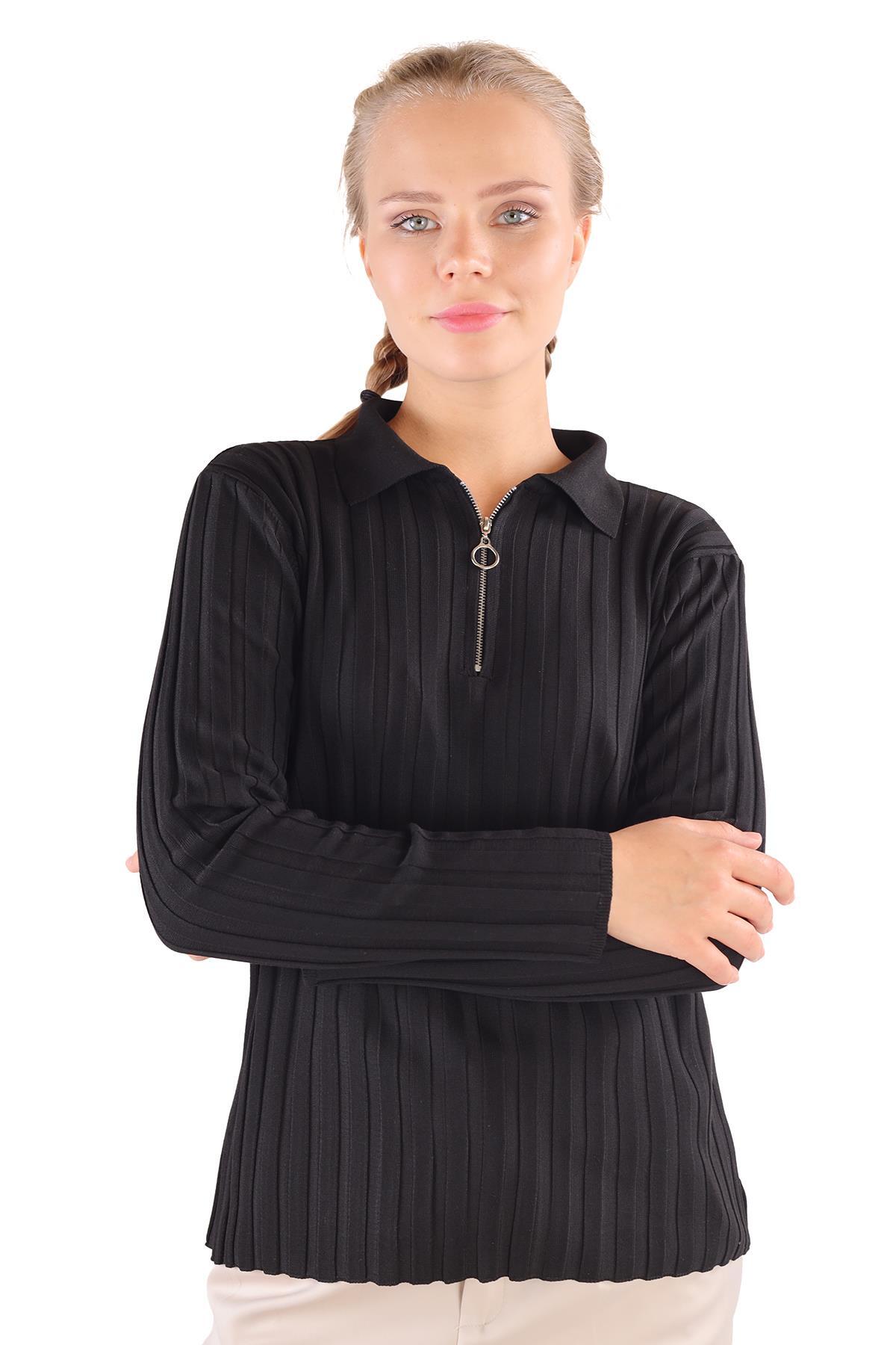 Siyah Fermuar Detay Fitilli Kazak 24199 - 1