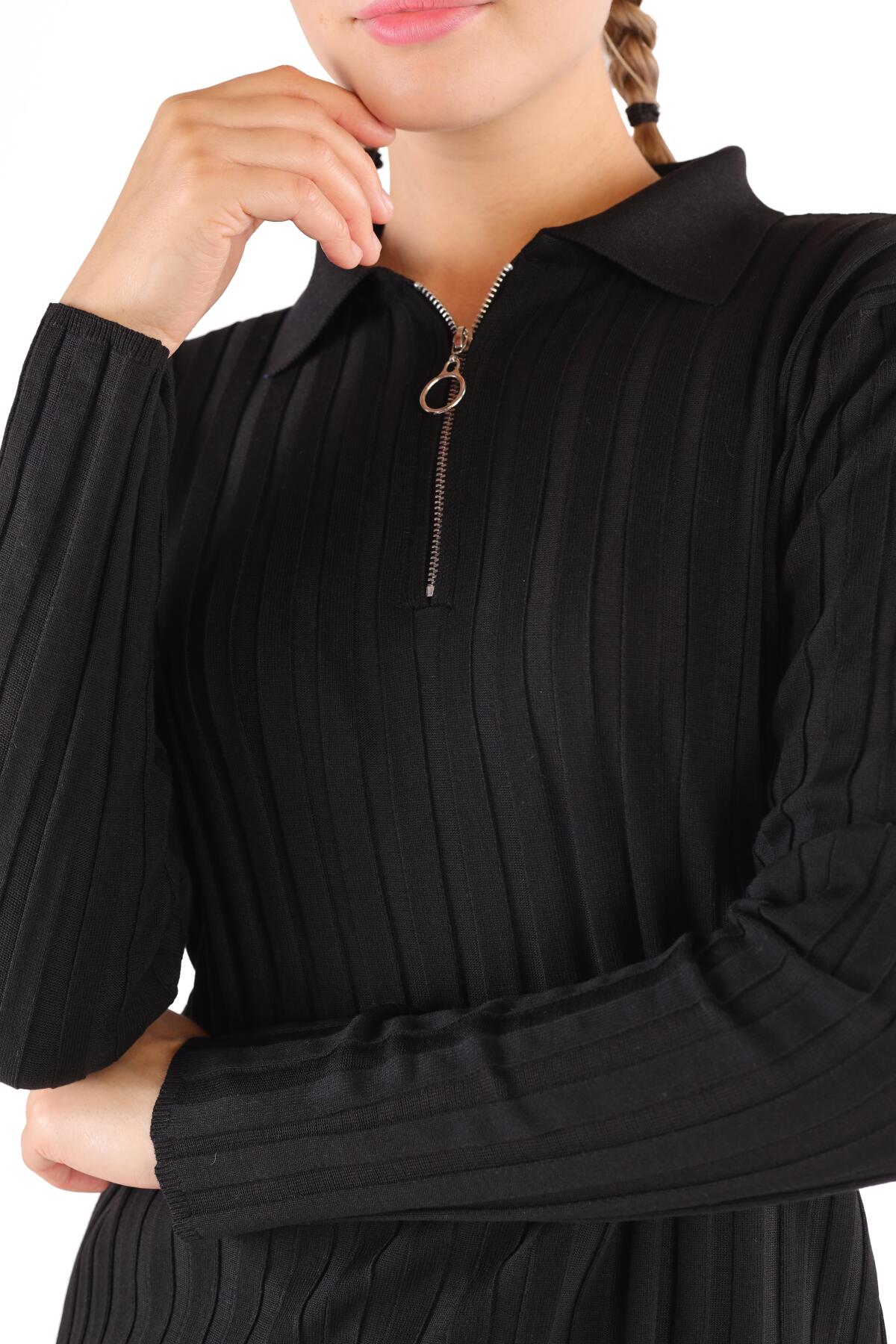 Siyah Fermuar Detay Fitilli Kazak 24199 - 4