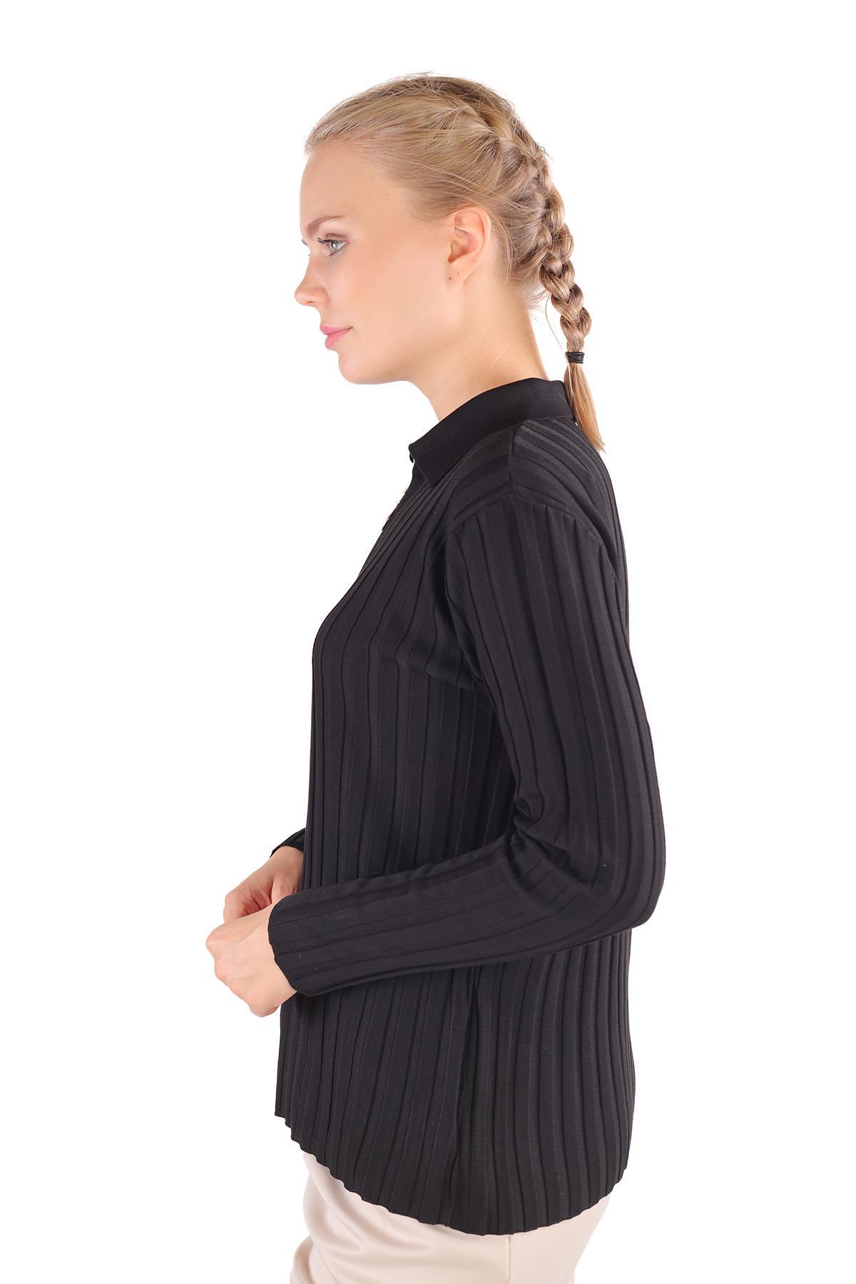 Siyah Fermuar Detay Fitilli Kazak 24199 - 6