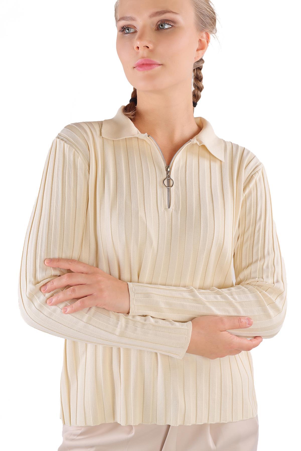 Taş Fermuar Detay Fitilli Kazak 24199 