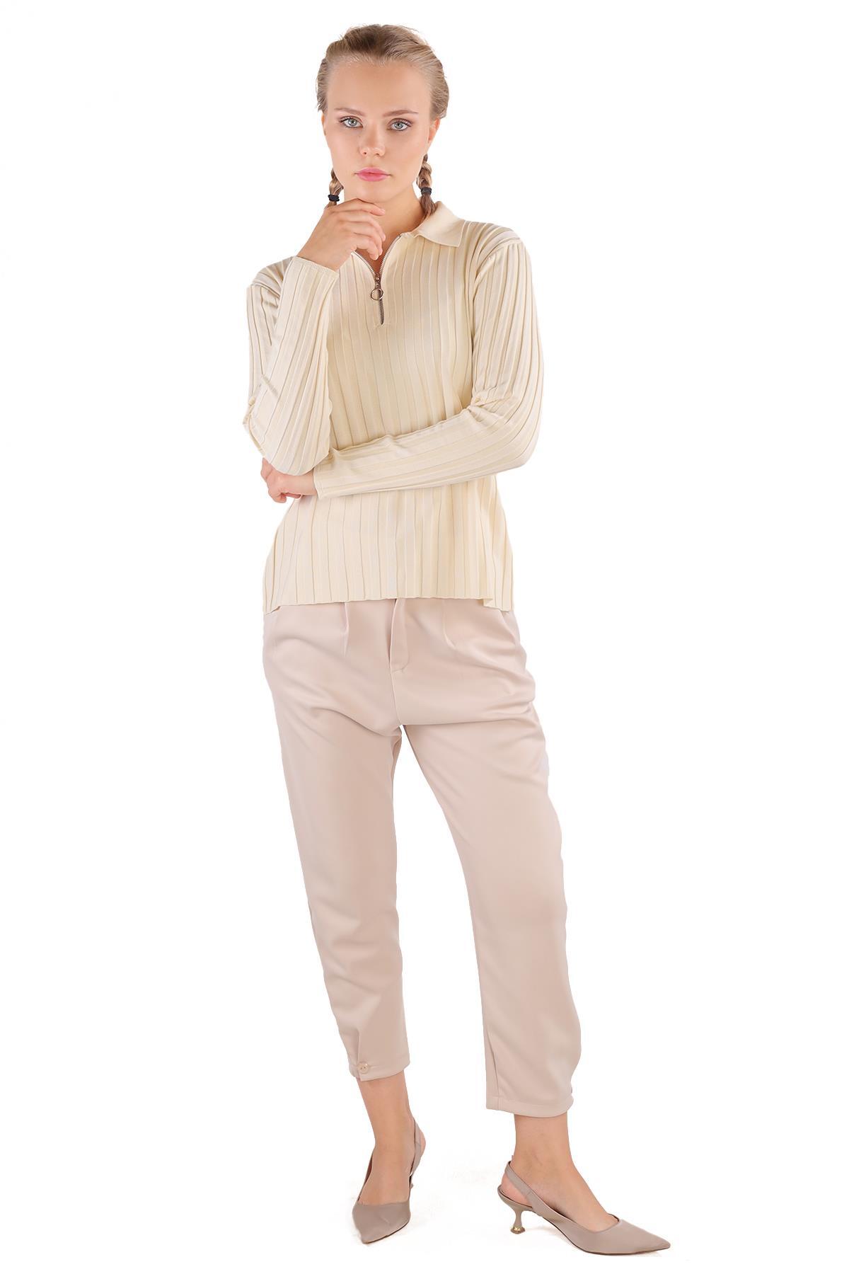 Taş Fermuar Detay Fitilli Kazak 24199 - 2