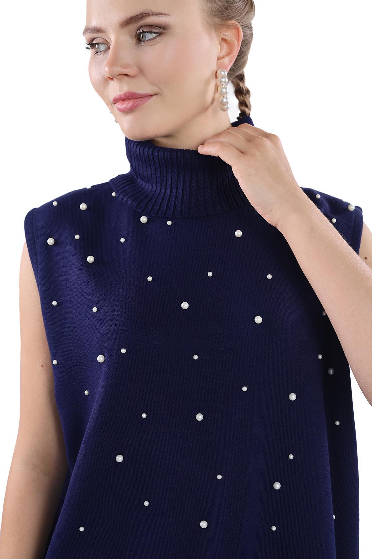 24202 İnci Detay Balıkçı Yaka Elbise Laci - 4