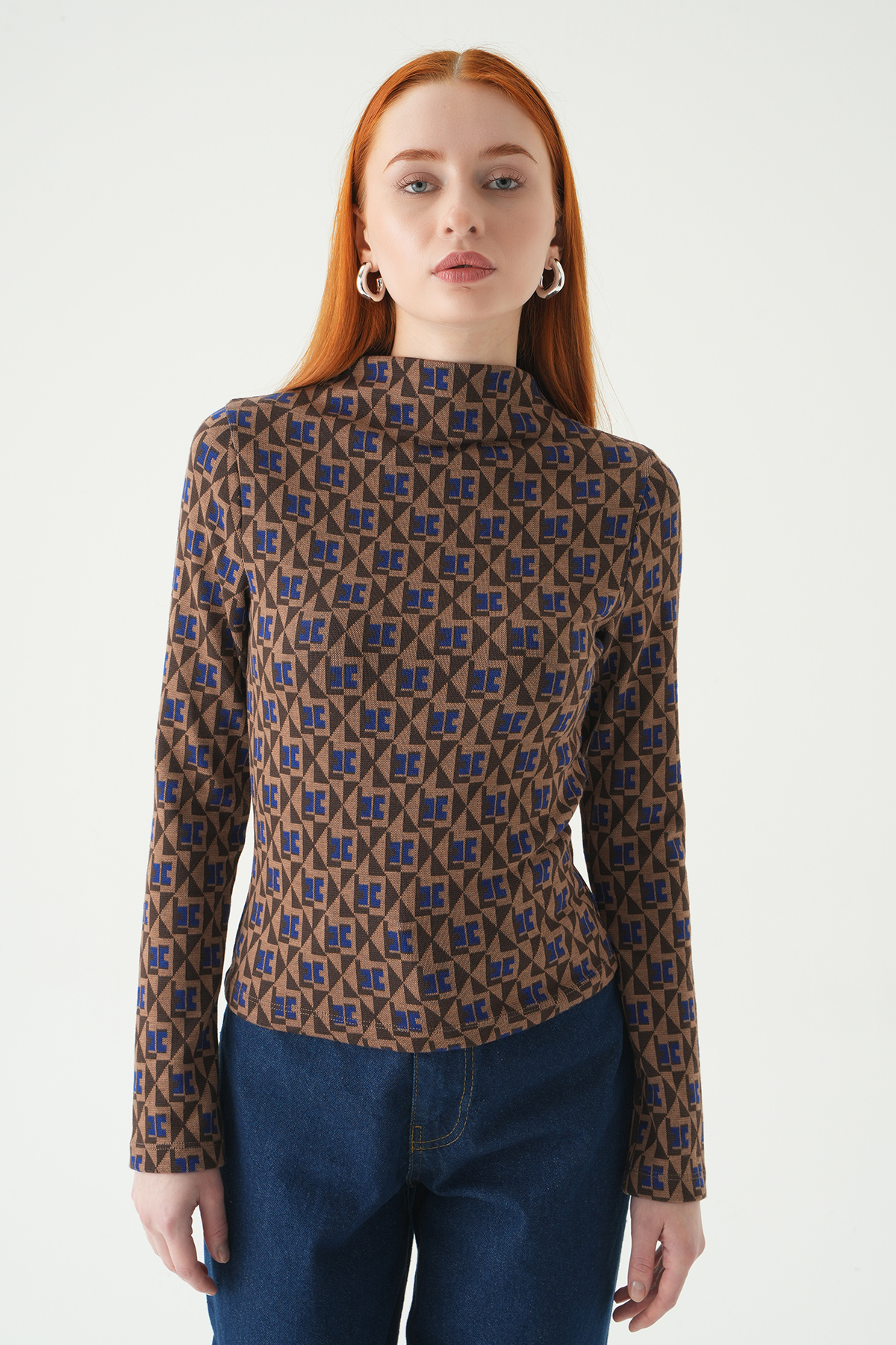 Mavi Desenli Dik Yaka Bluz 242143 - 1