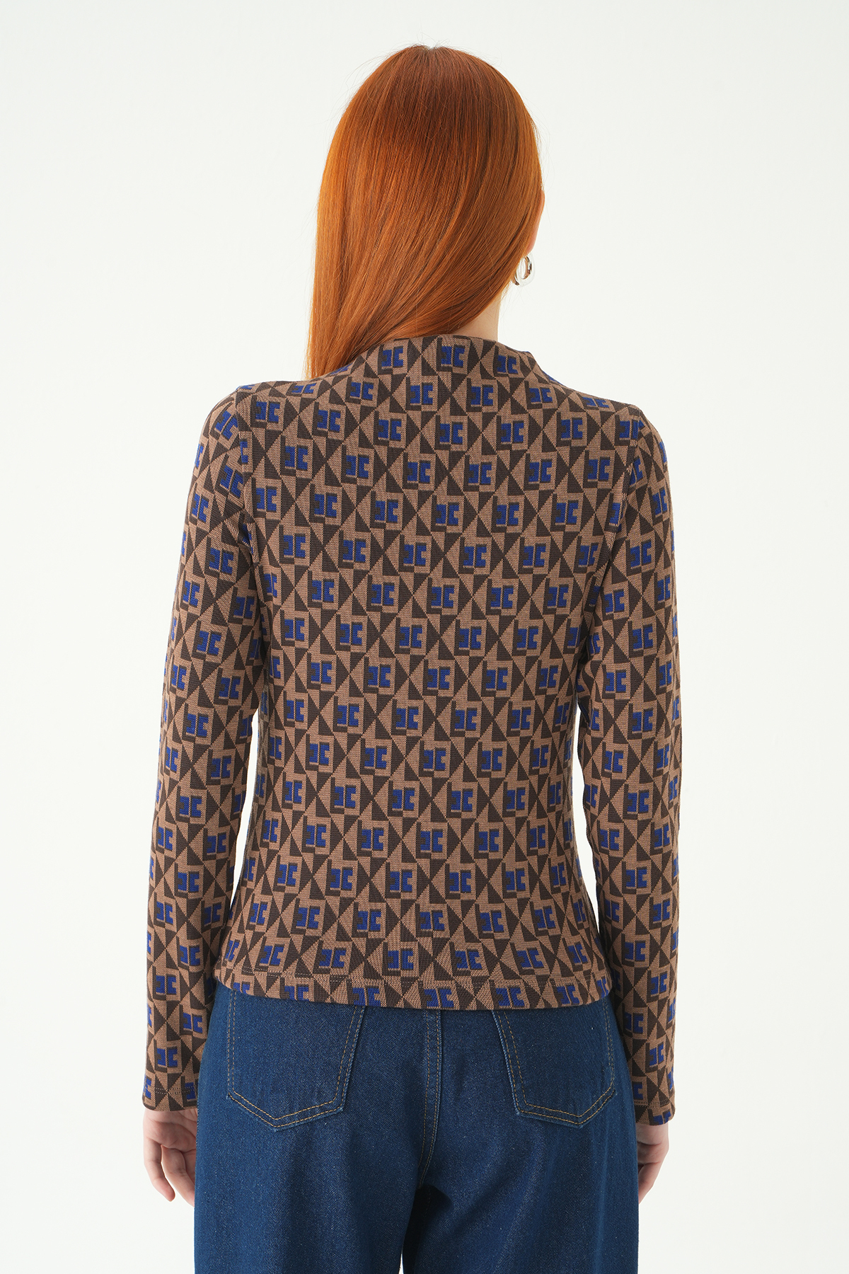 Mavi Desenli Dik Yaka Bluz 242143 - 5