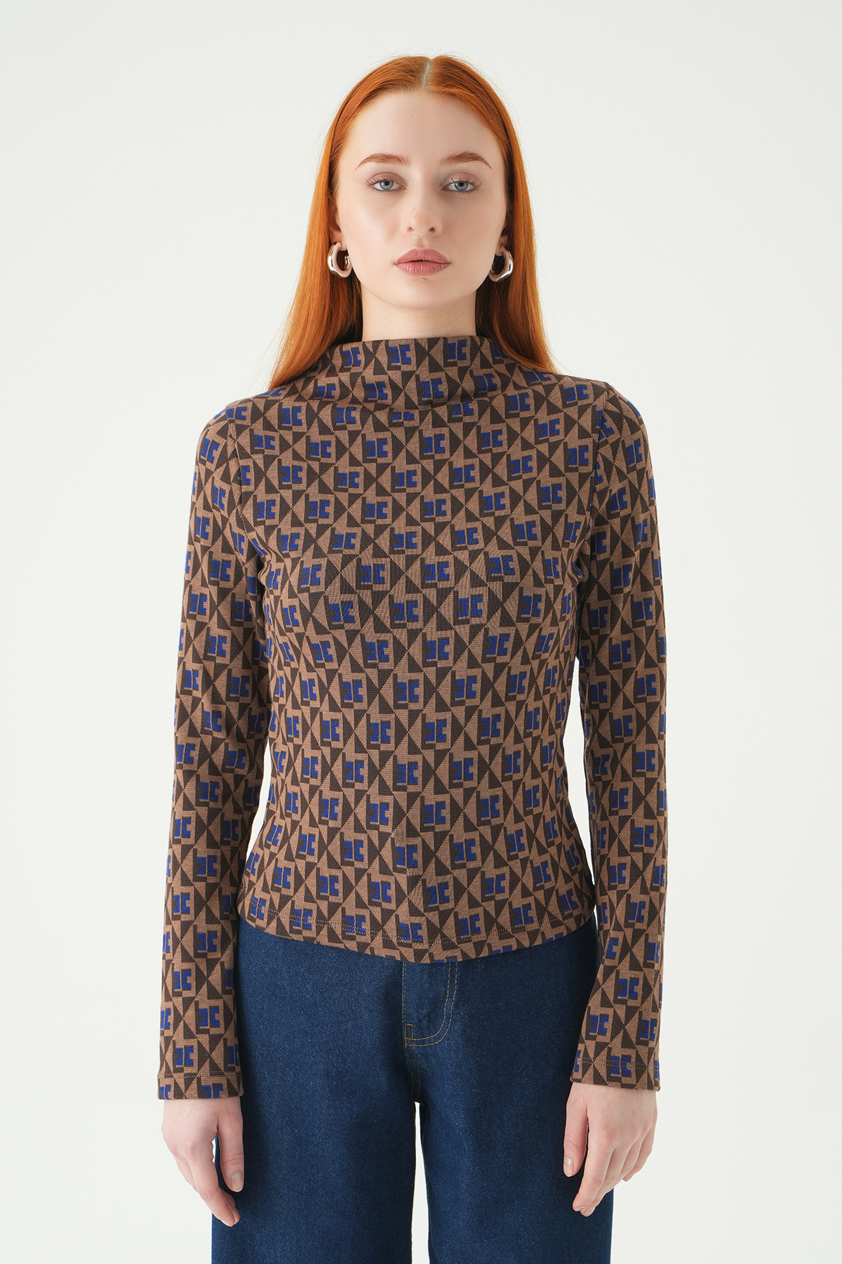 Mavi Desenli Dik Yaka Bluz 242143 - 6